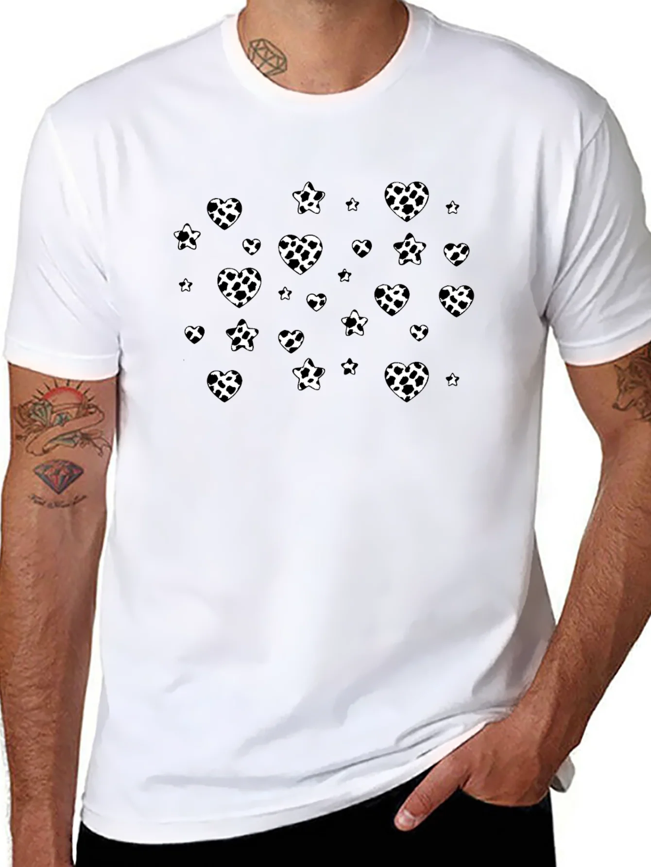 Black T-Shirt with Heart & Spot Pattern
