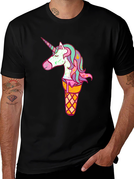 Unicorn Ice Cream Graphic Tee - Mens Black T-Shirt