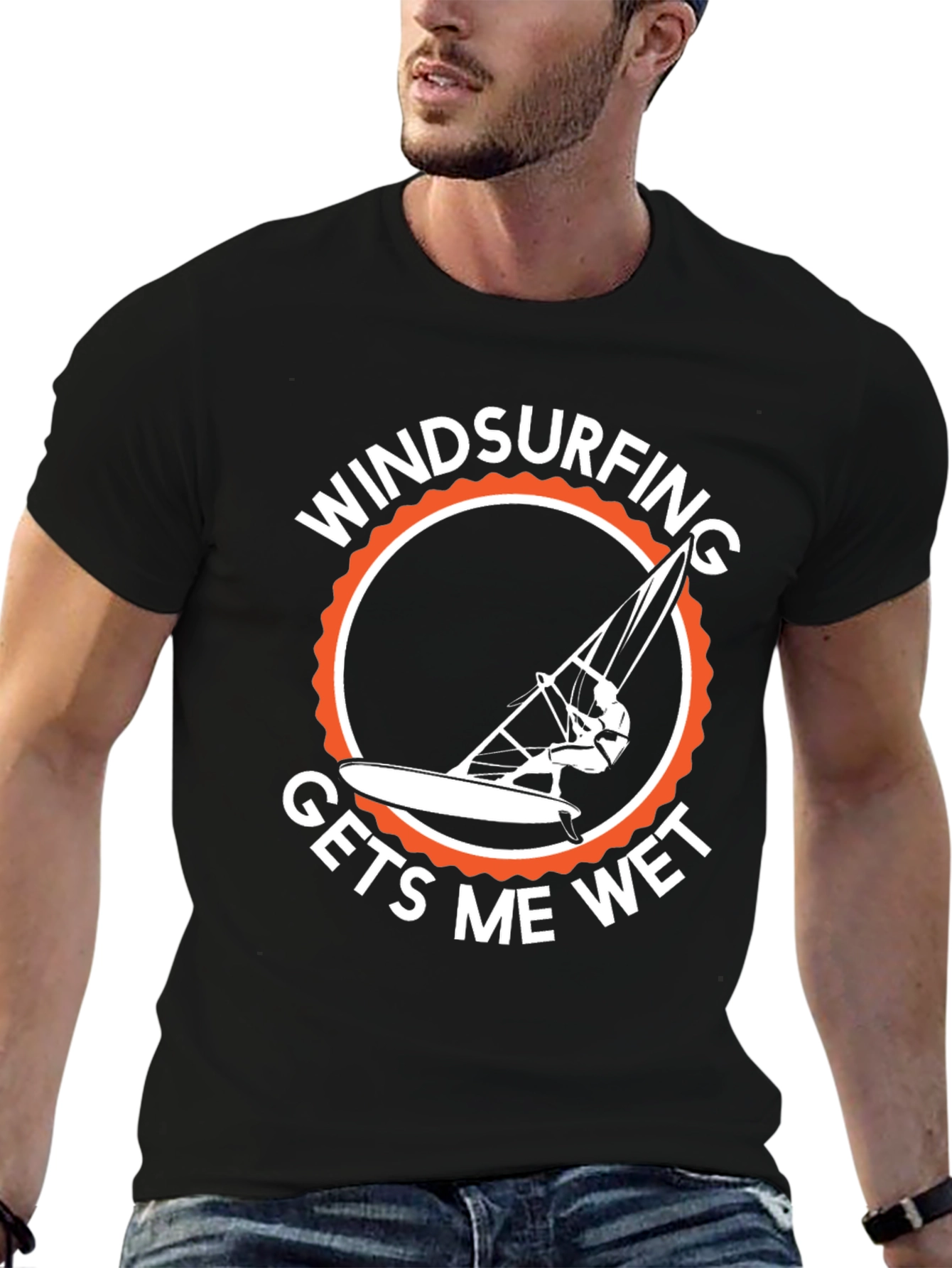Windsurfing Gets Me Wet T-Shirt - Black Cotton Tee