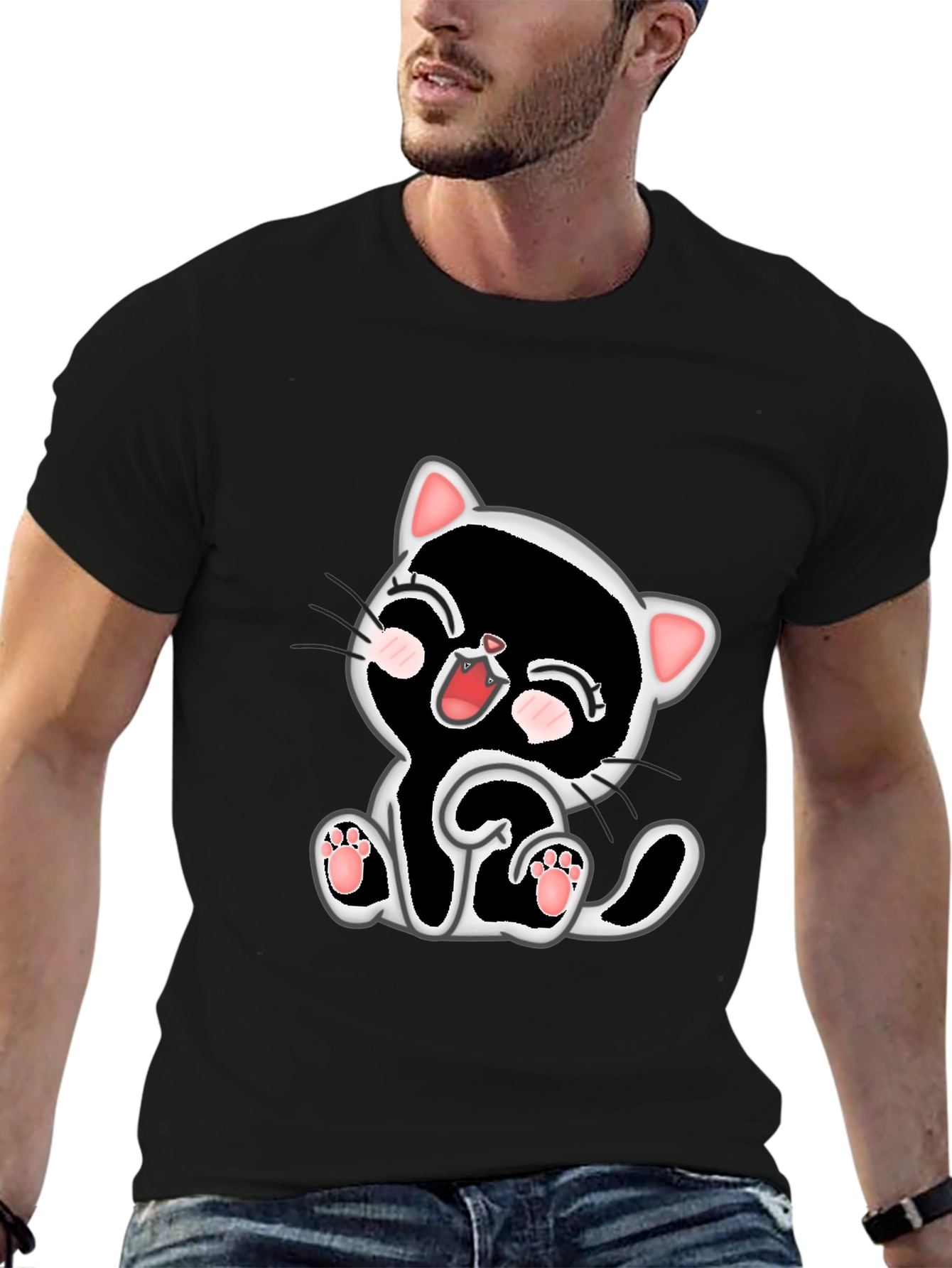 Cute Kitten Graphic Tee - Black