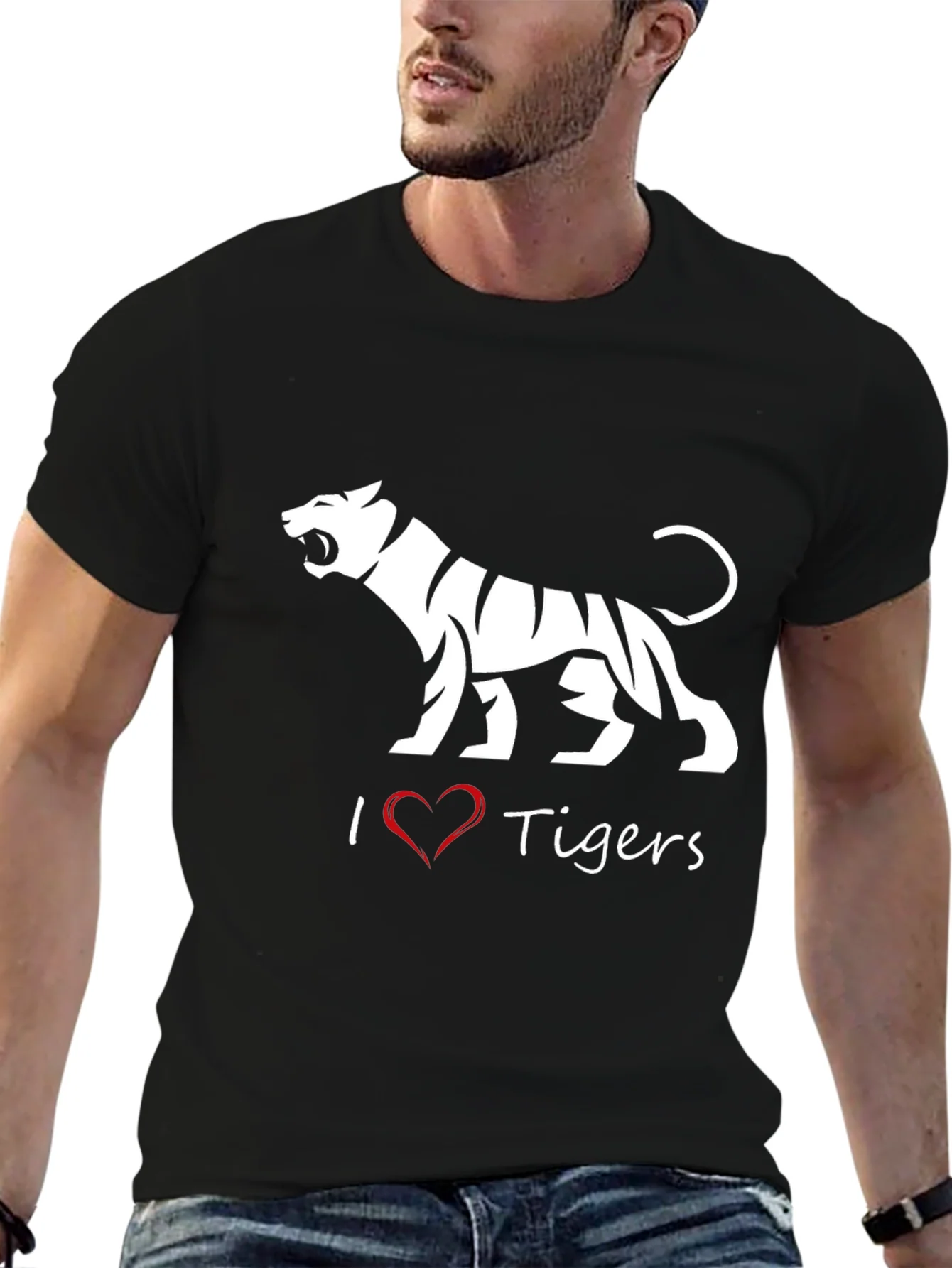 I Love Tigers Black T-Shirt