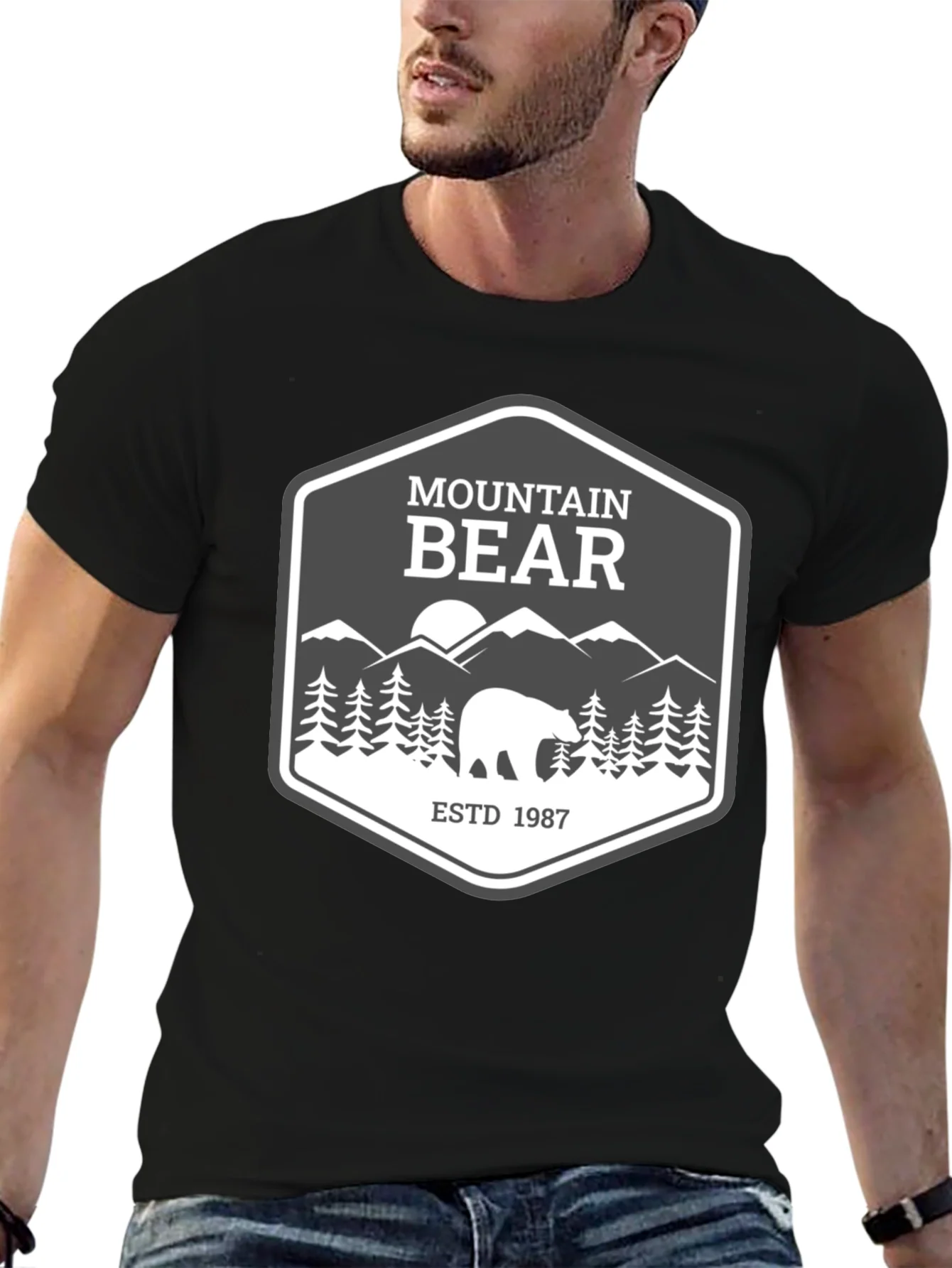 Mountain Bear Graphic Tee - Black Cotton Blend