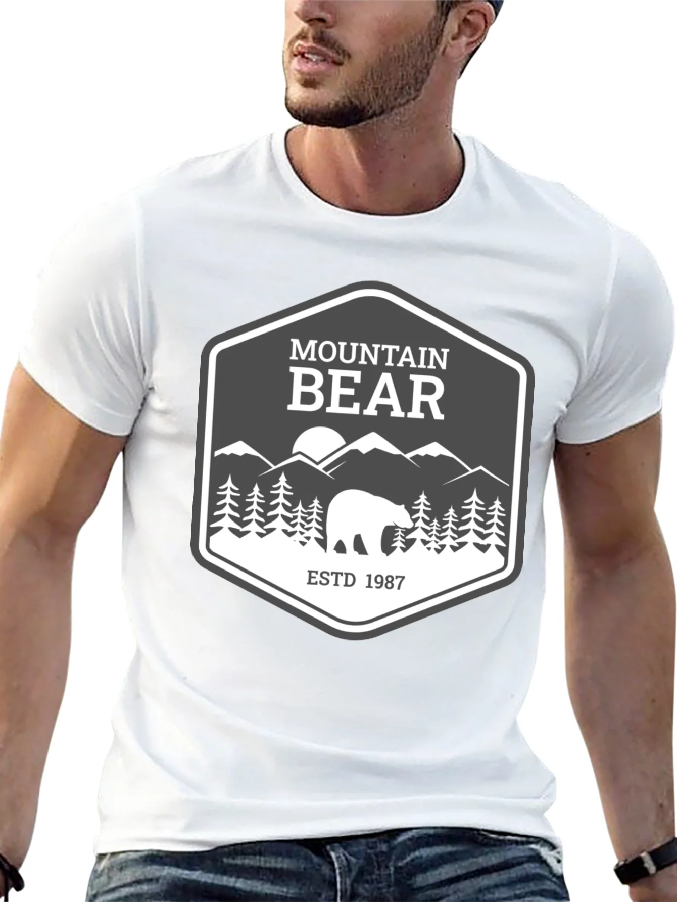 Mountain Bear Graphic Tee - Black Cotton Blend