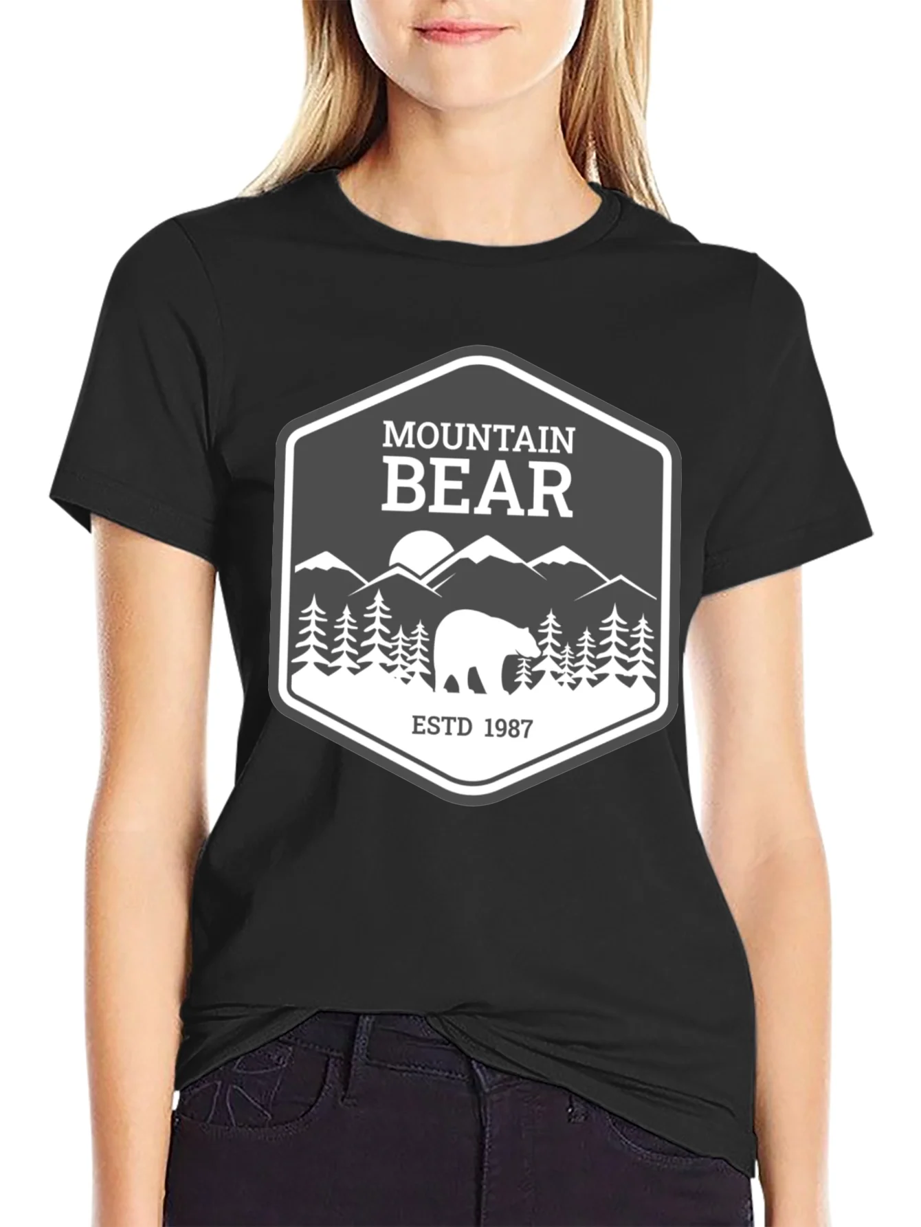 Mountain Bear Graphic Tee - Black Cotton Blend