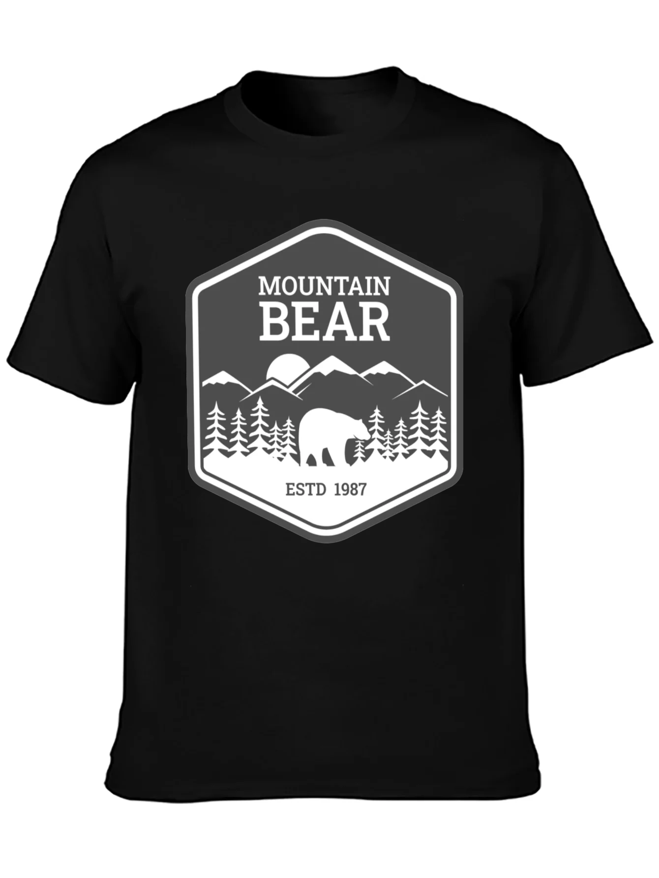 Mountain Bear Graphic Tee - Black Cotton Blend