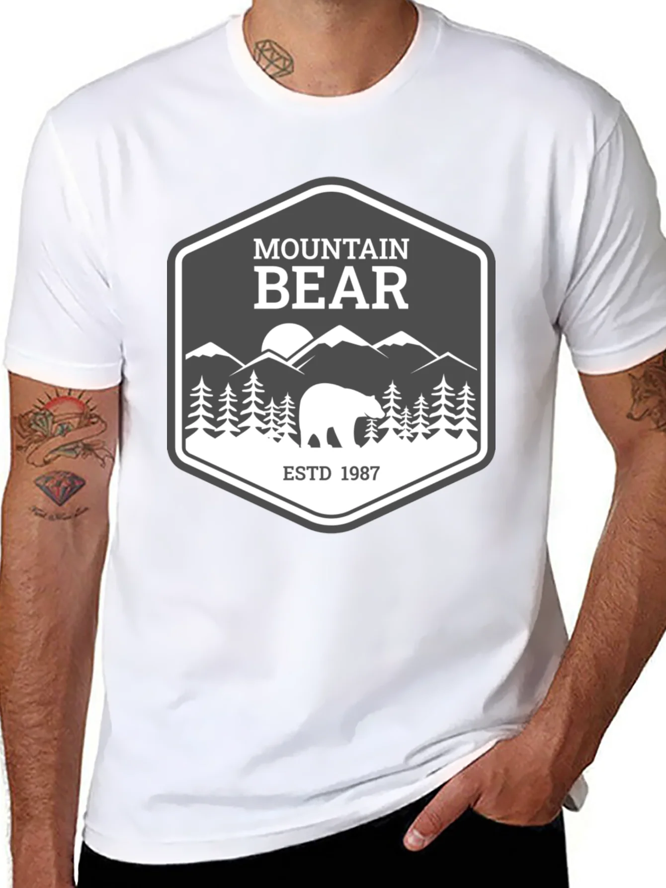 Mountain Bear Graphic Tee - Black Cotton Blend