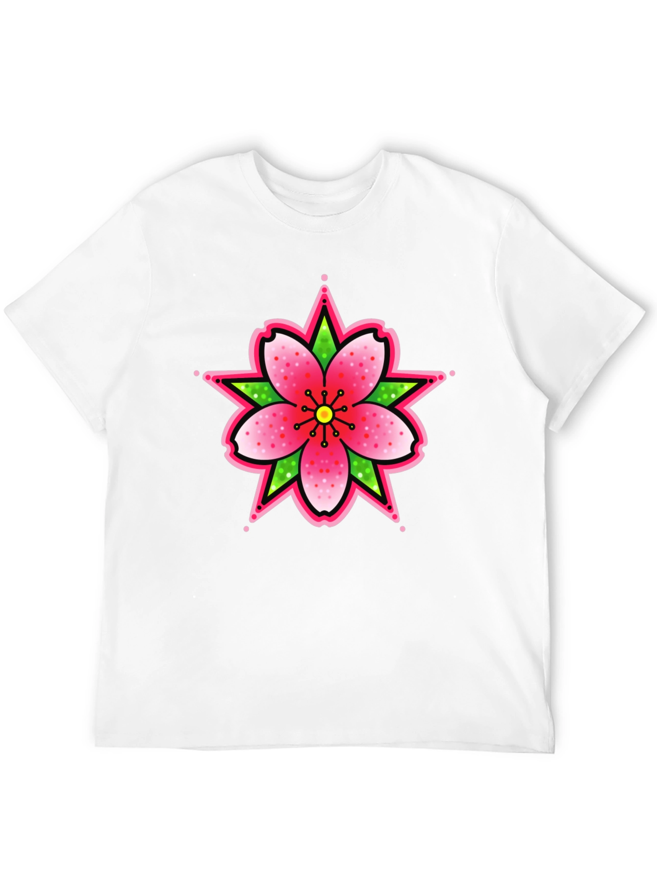 Black T-Shirt with Floral Tattoo Style Graphic