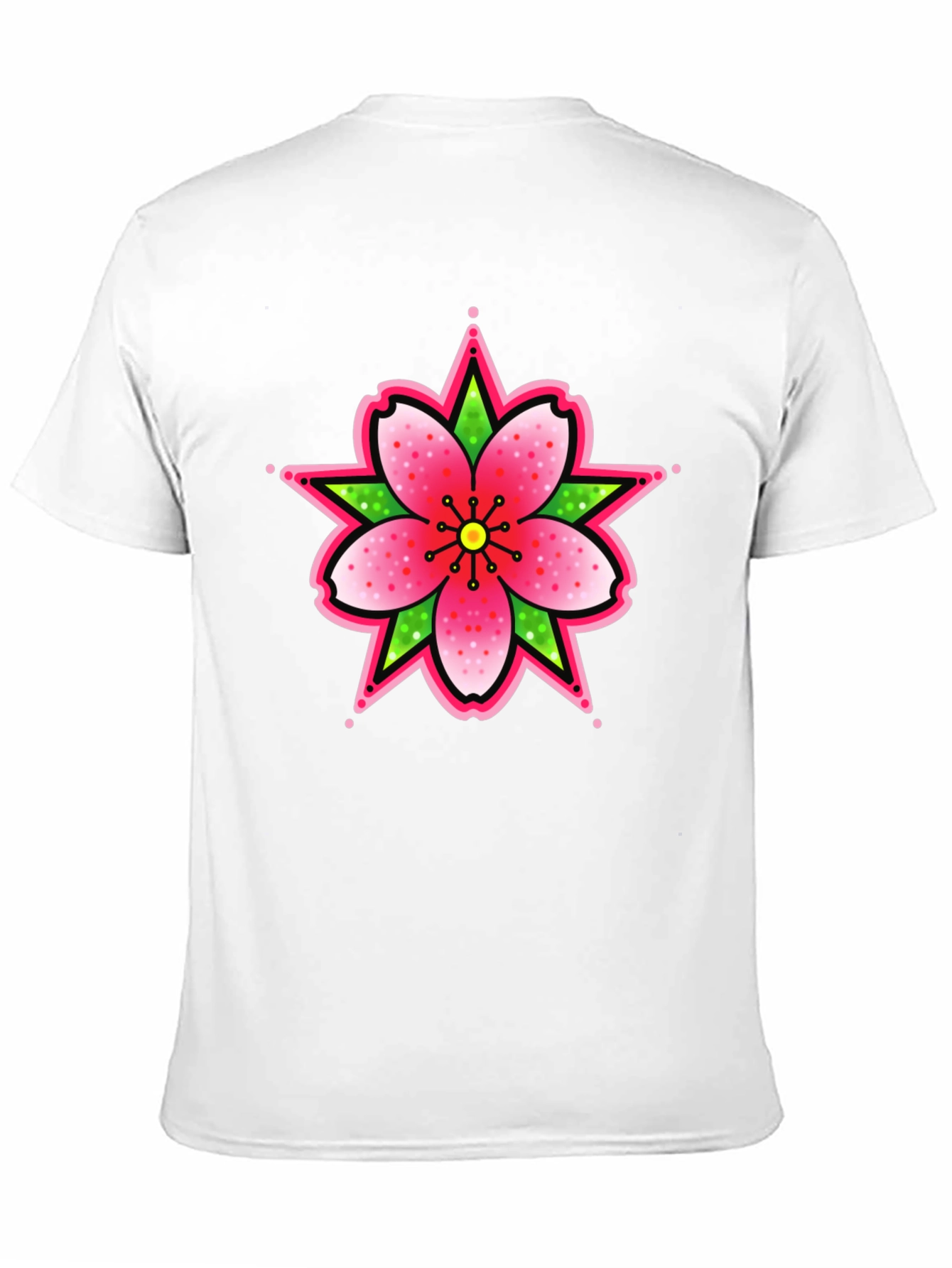 Black T-Shirt with Floral Tattoo Style Graphic