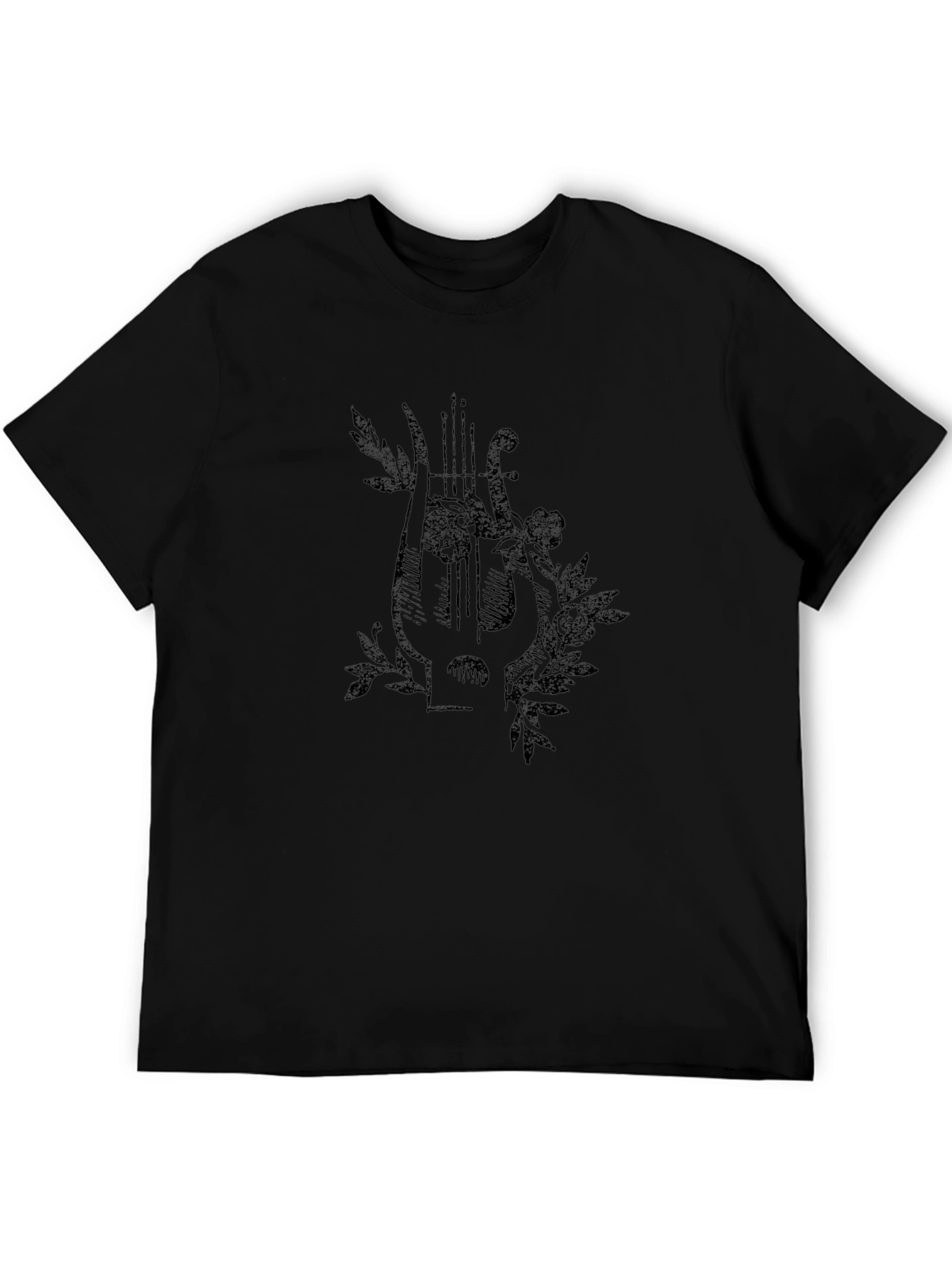 Floral Lyre Graphic Black T-Shirt