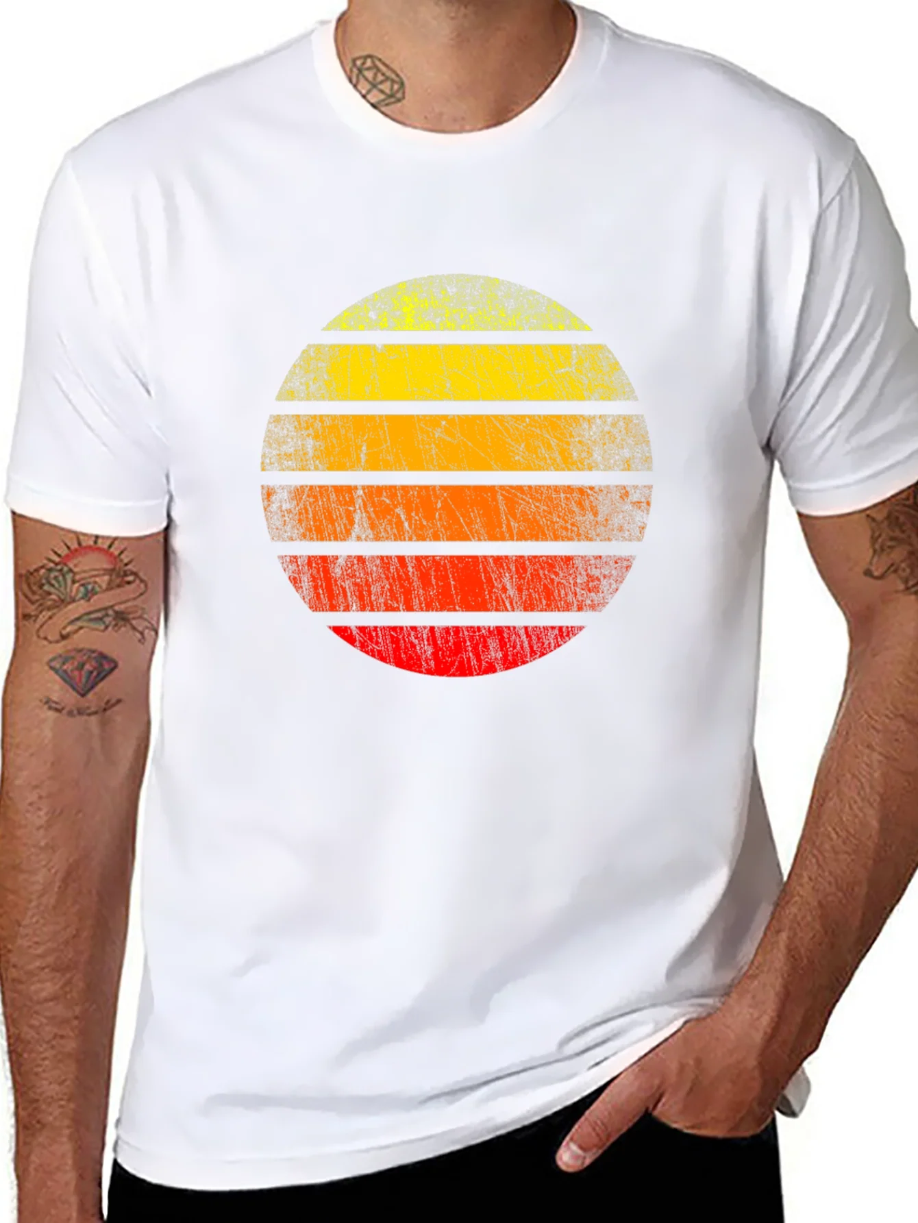 Retro Sunset Graphic Tee - Distressed Circle Design