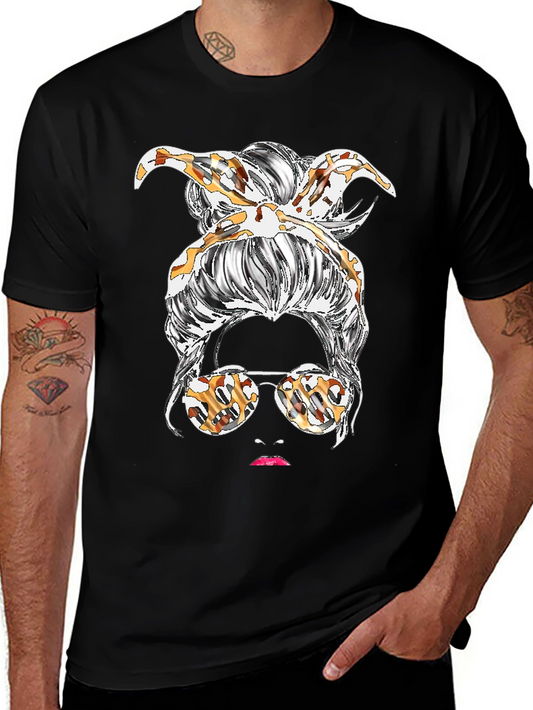 Messy Bun Leopard Print Graphic Tee