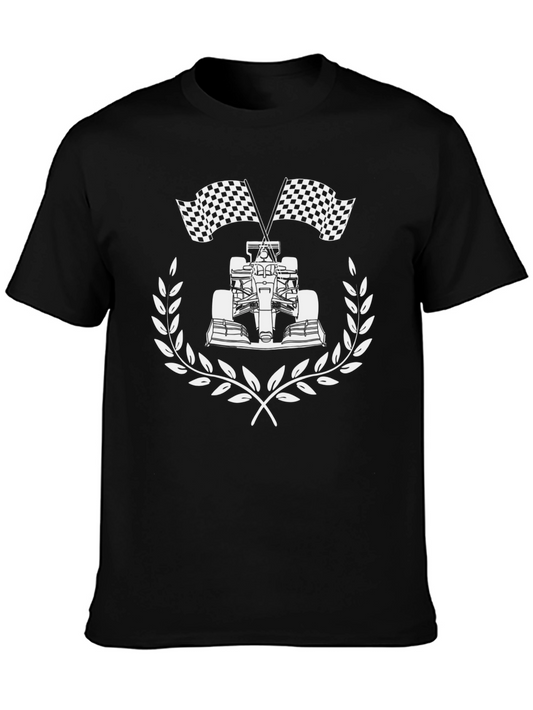 Racing Car Graphic Tee - Black Cotton T-Shirt