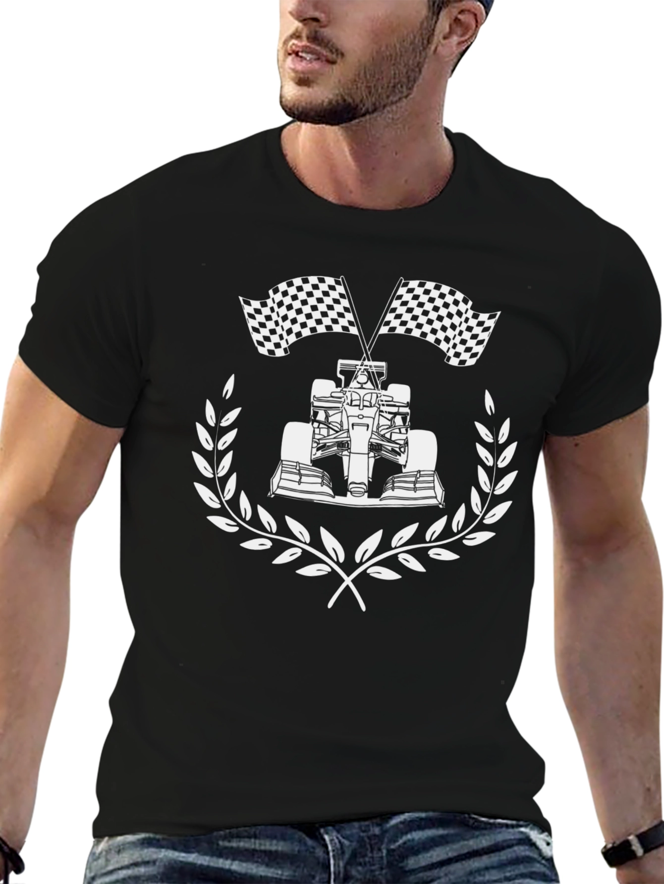 Racing Car Graphic Tee - Black Cotton T-Shirt