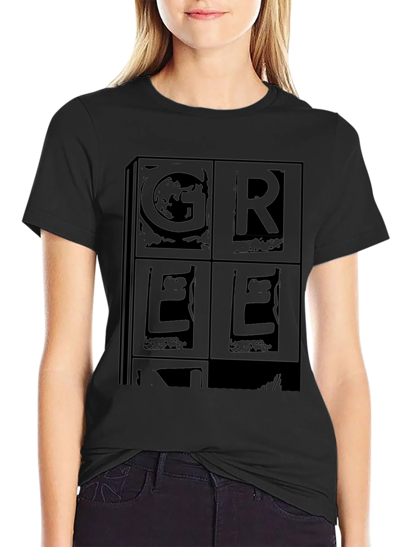 Retro GREEK Print Black T-Shirt