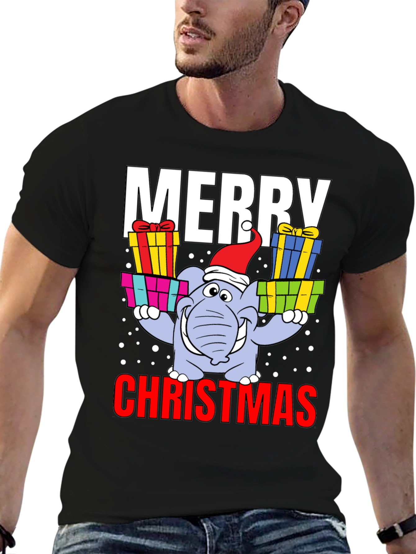 Merry Christmas Elephant Graphic Tee