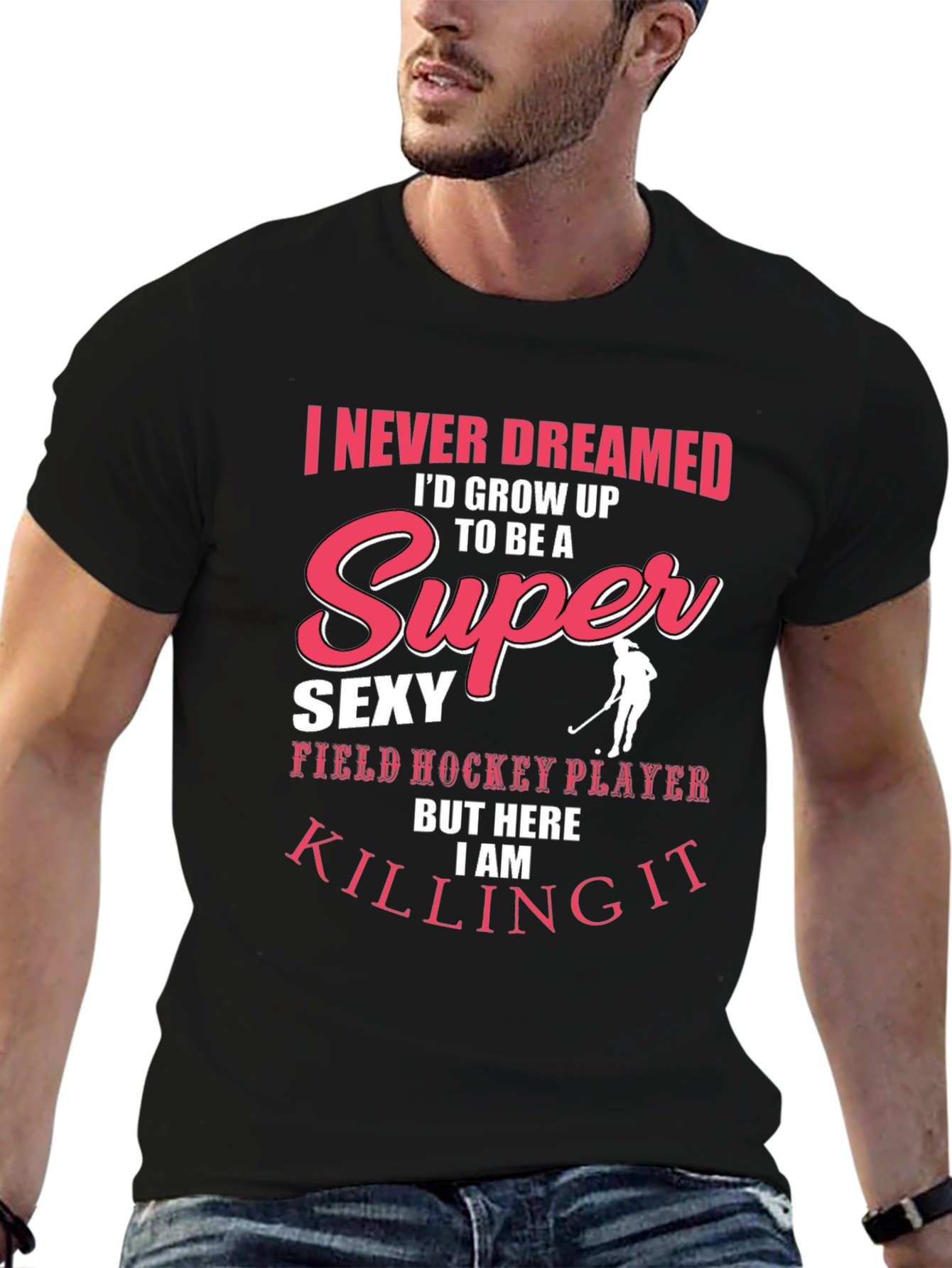 Super Sexy Field Hockey Player Black T-Shirt