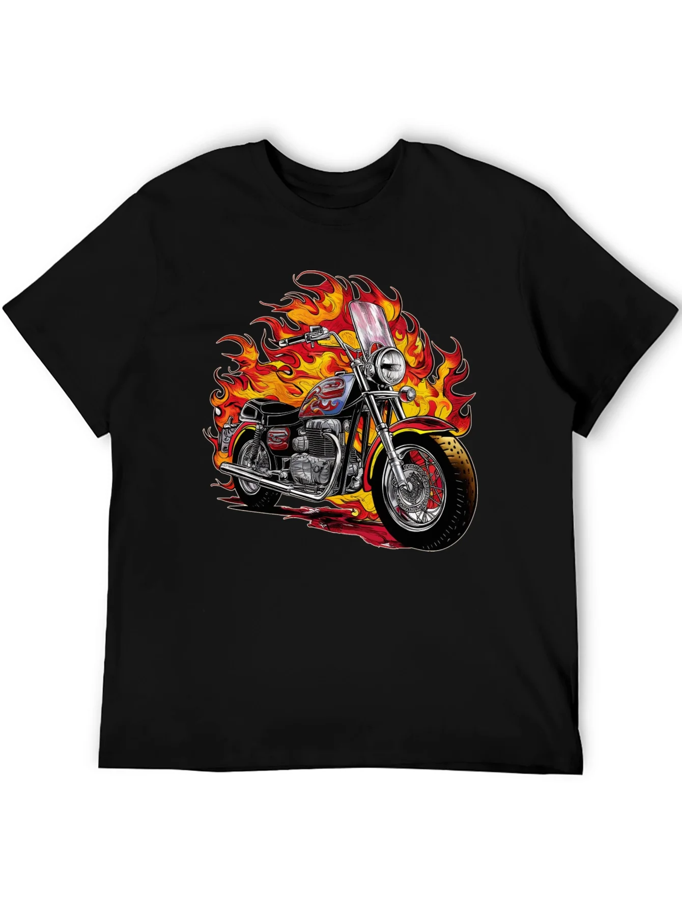 Fiery Motorcycle Graphic Tee - Ride in Style