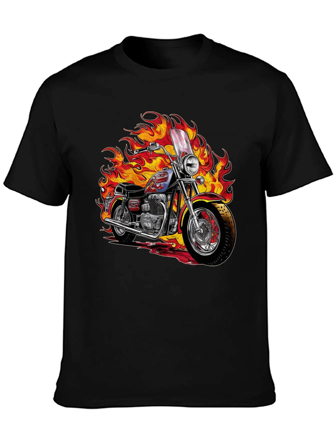 Fiery Motorcycle Graphic Tee - Ride in Style