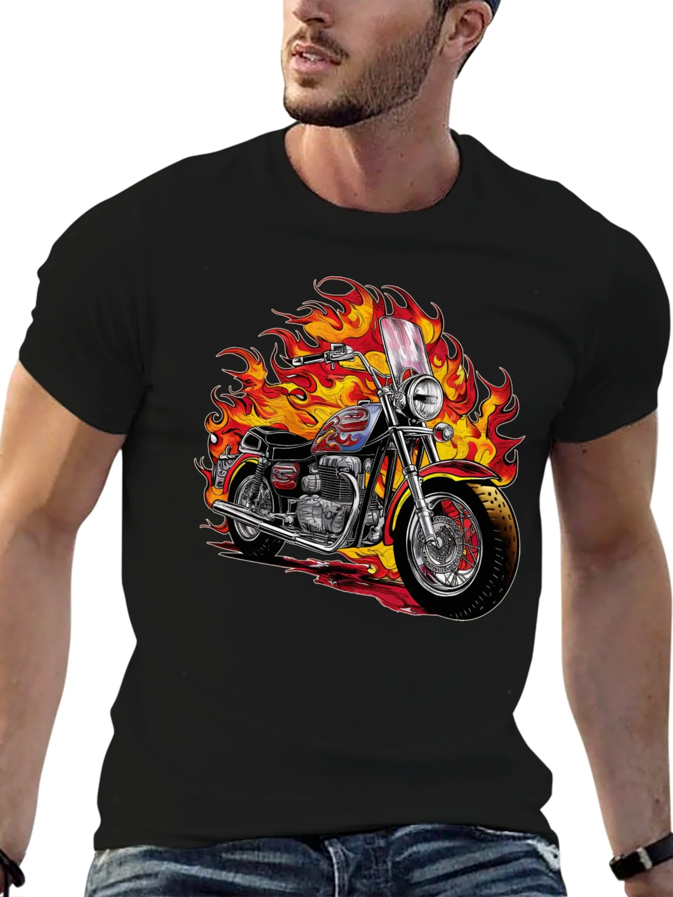 Fiery Motorcycle Graphic Tee - Ride in Style