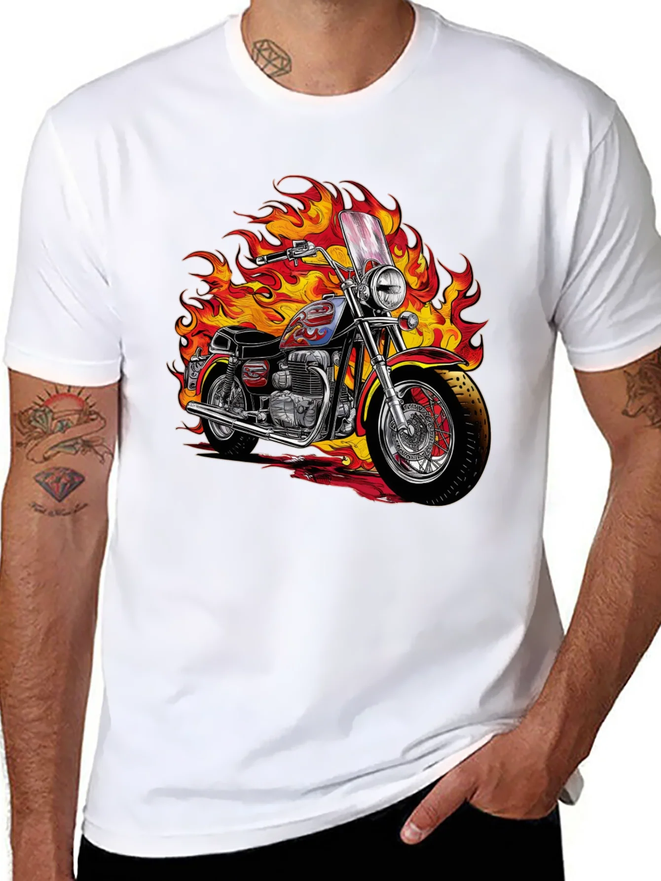 Fiery Motorcycle Graphic Tee - Ride in Style