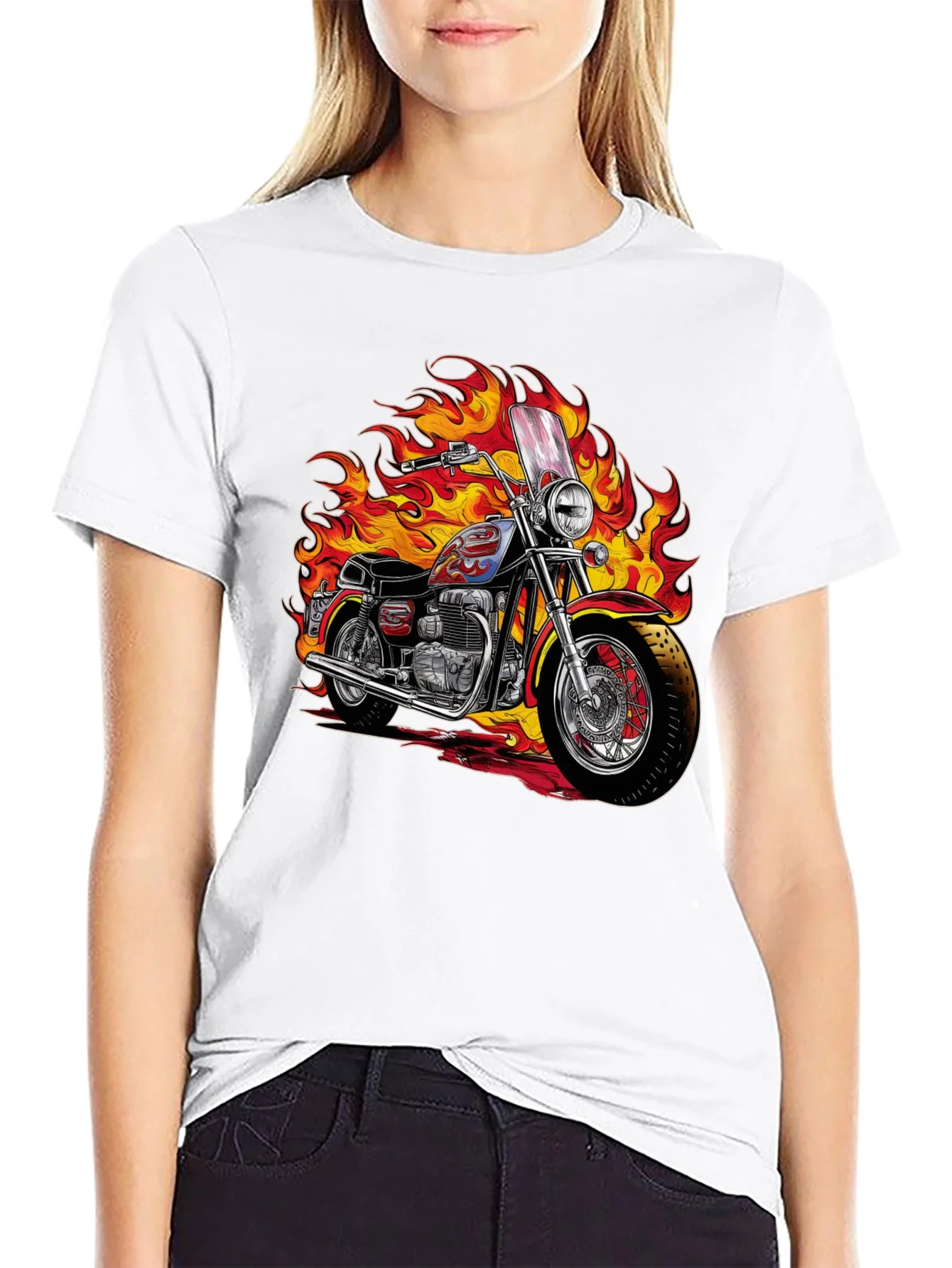 Fiery Motorcycle Graphic Tee - Ride in Style