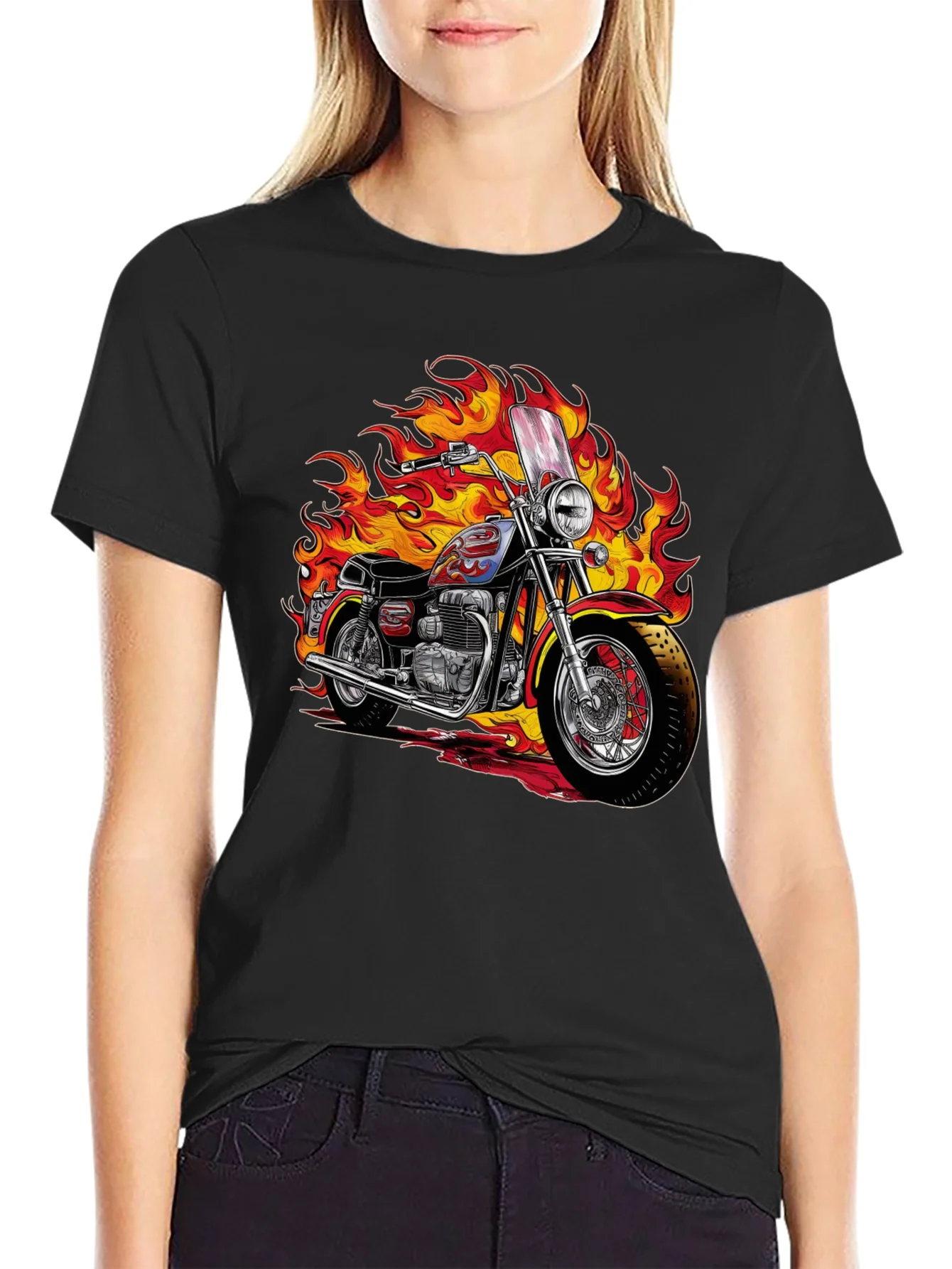 Fiery Motorcycle Graphic Tee - Ride in Style