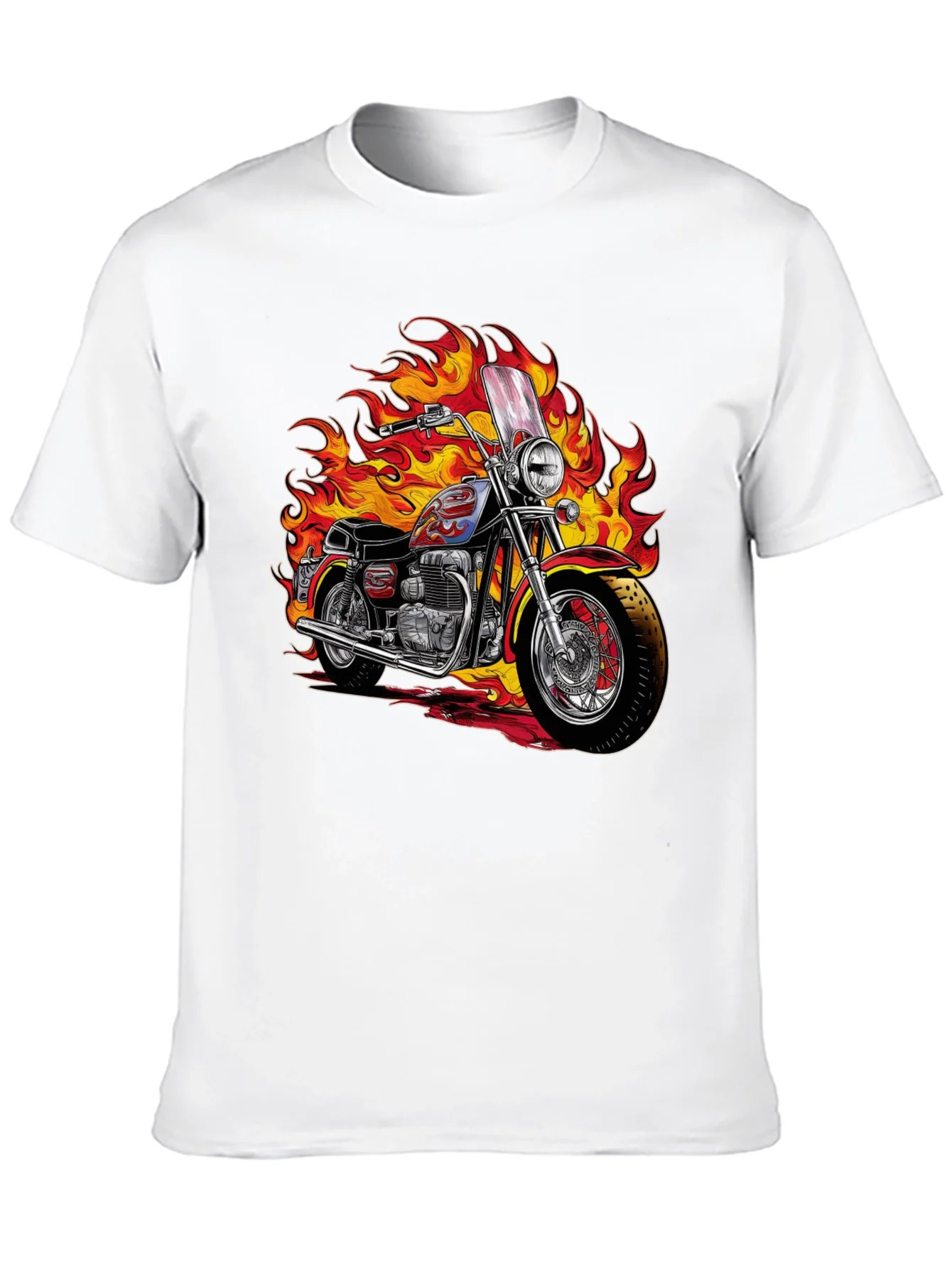 Fiery Motorcycle Graphic Tee - Ride in Style