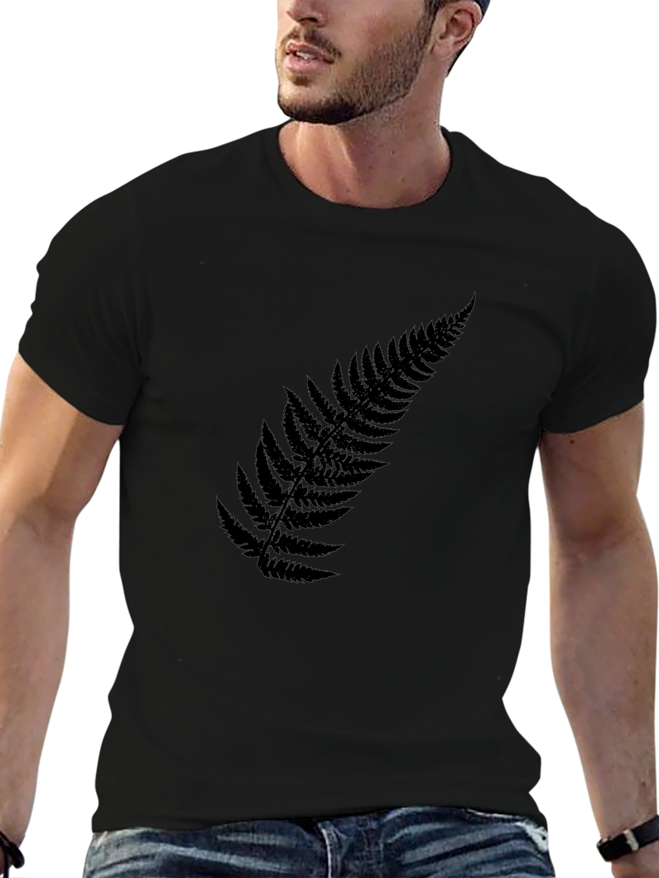 Black Fern Leaf T-Shirt - Casual Style
