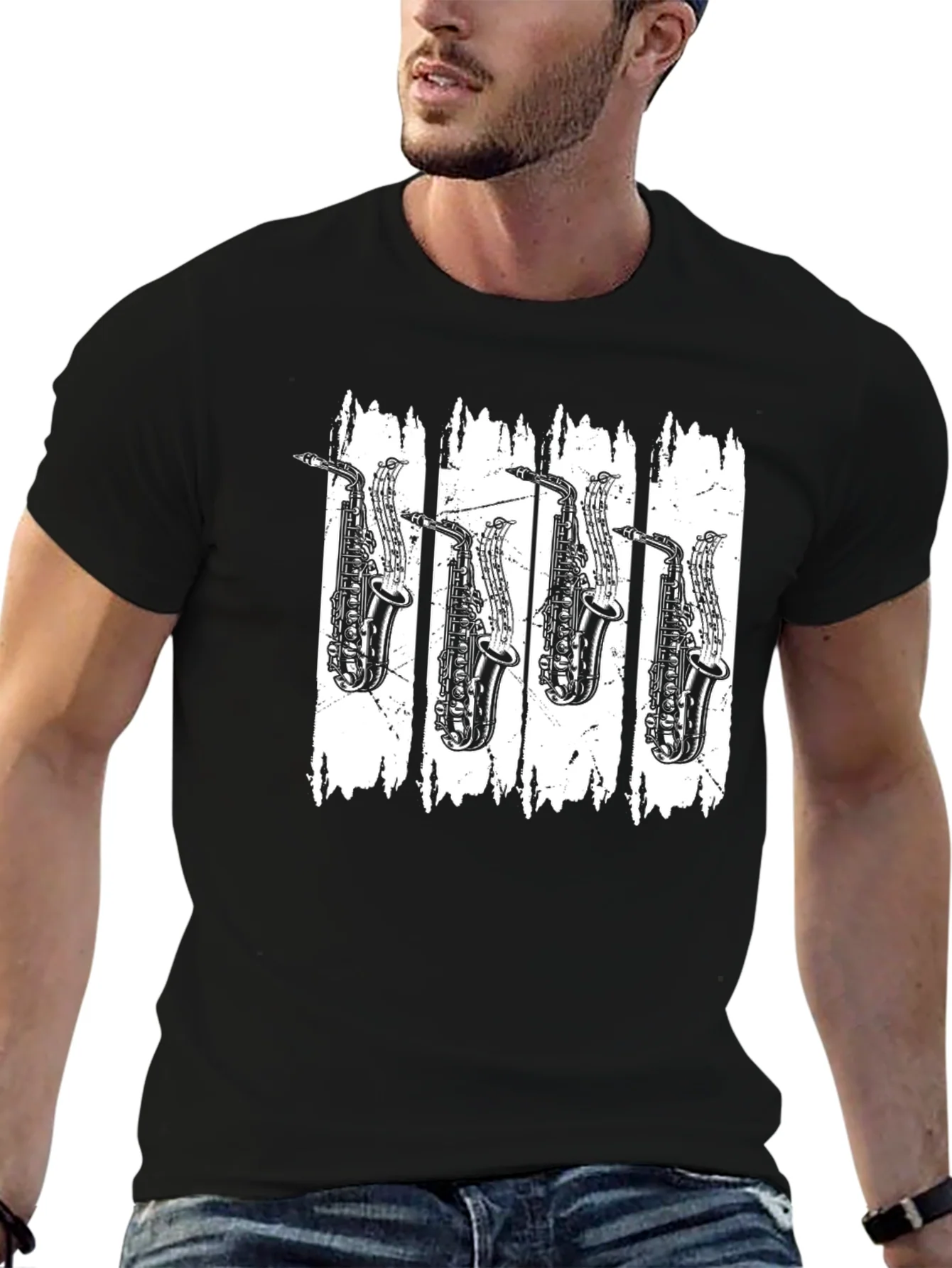 Saxophone Music T-Shirt - Black Cotton Tee