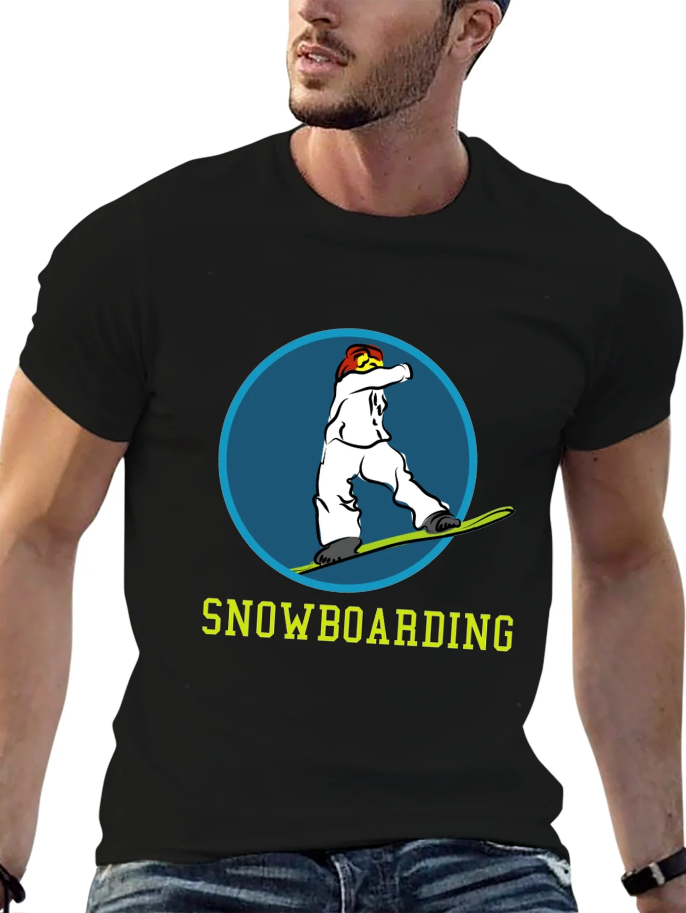 Snowboarding Graphic Tee - Black Cotton T-Shirt