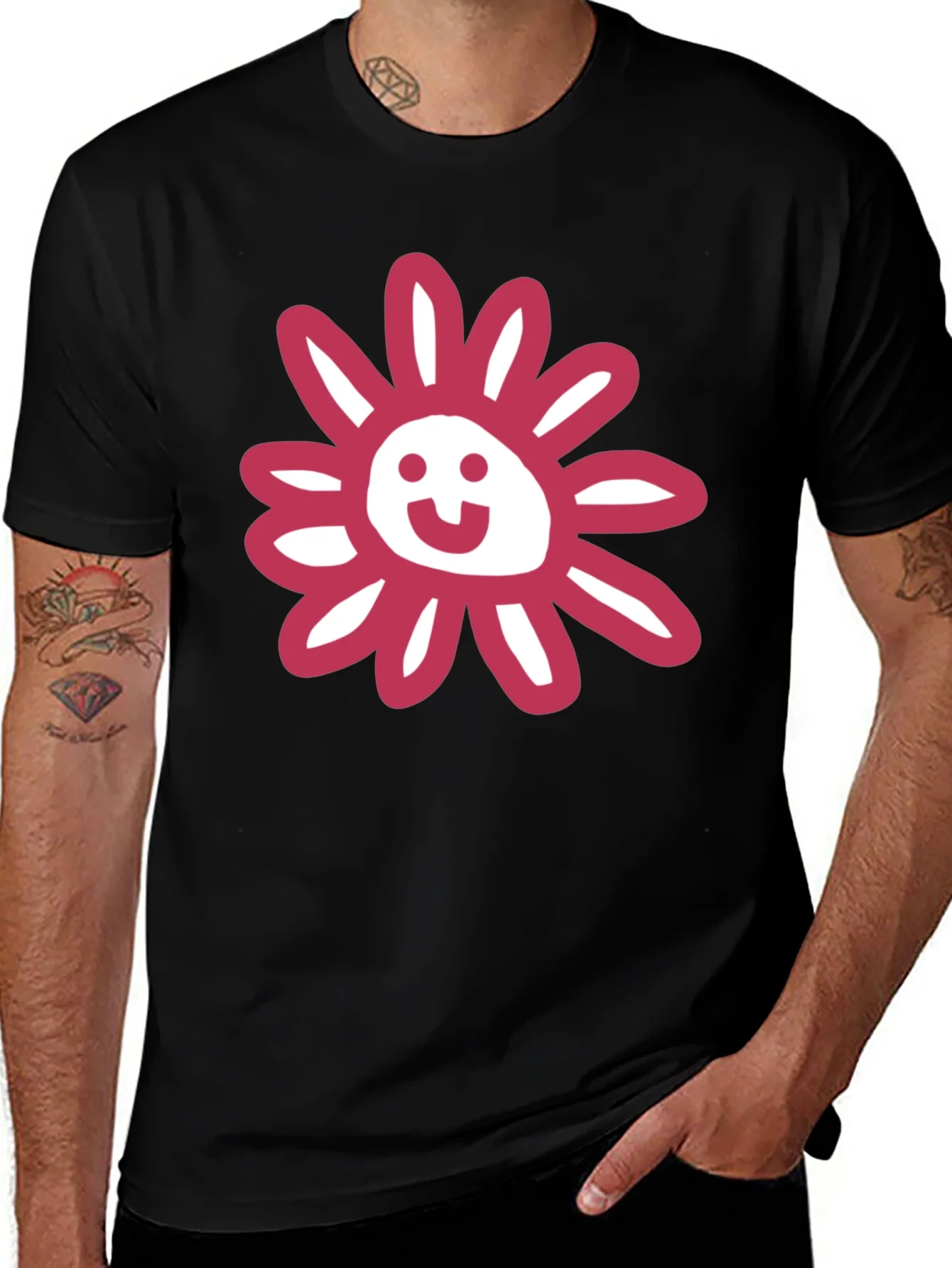 Whimsical Floral Graphic Tee - Black