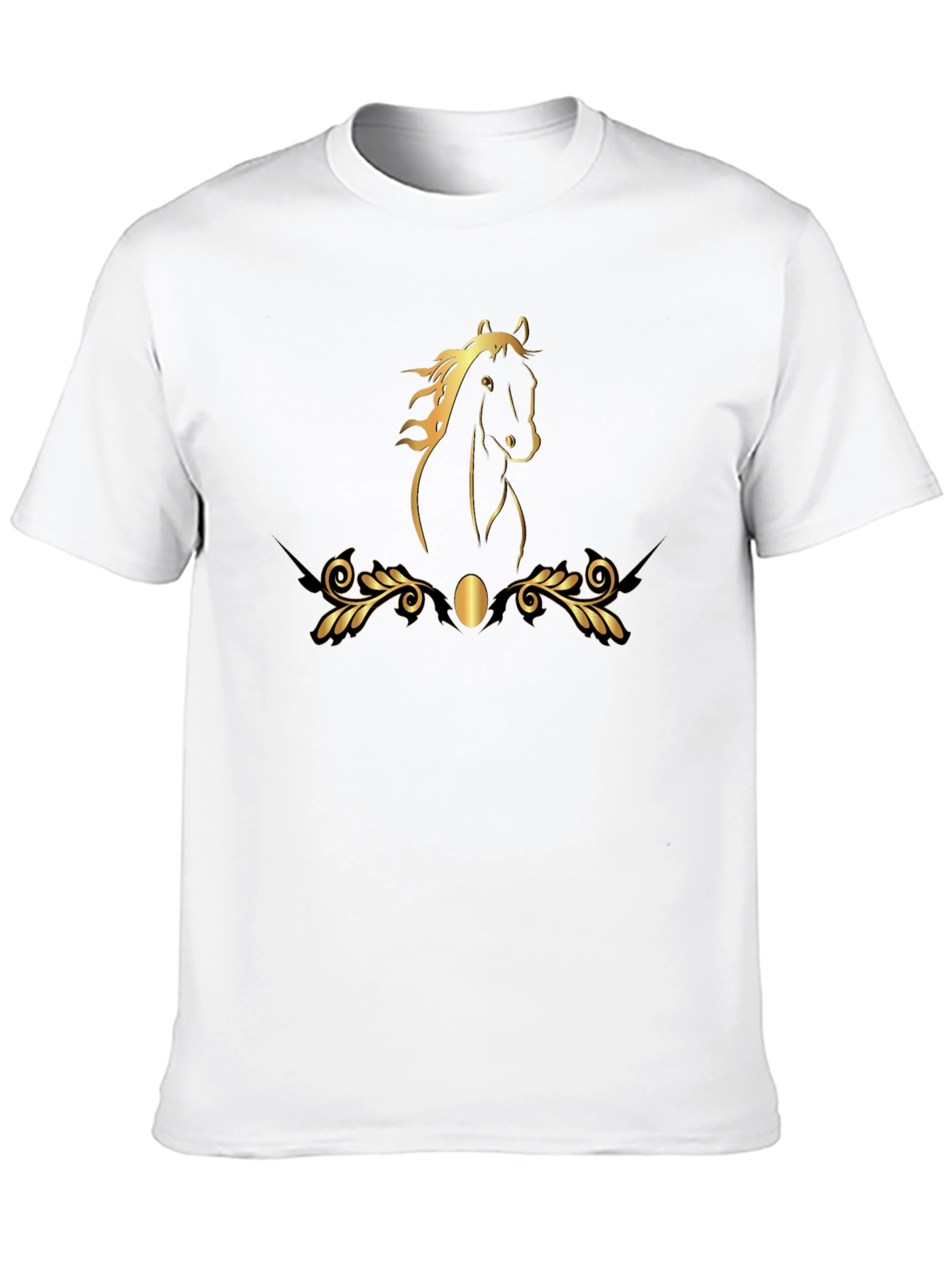 Elegant Black T-Shirt with Gold Horse Design