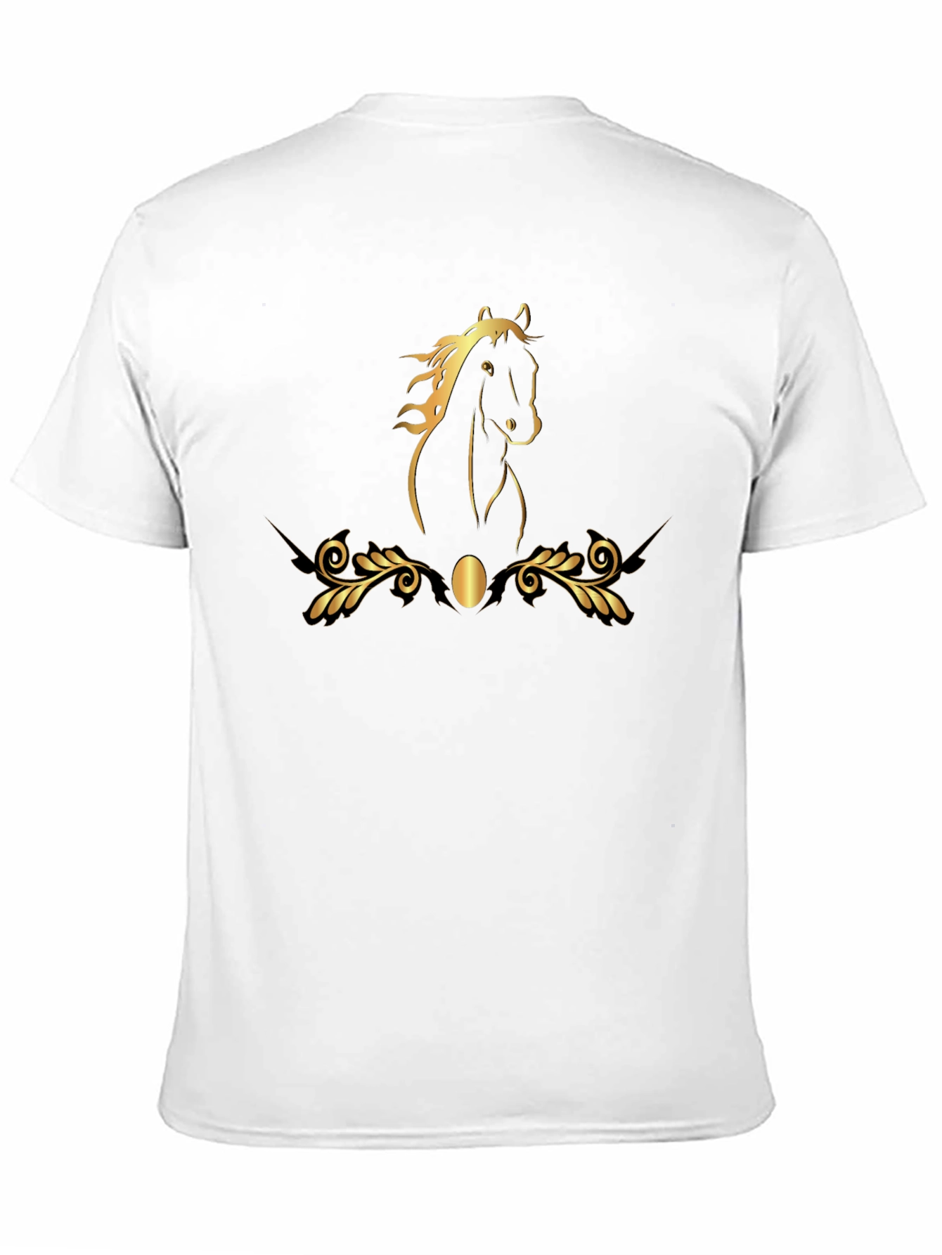 Elegant Black T-Shirt with Gold Horse Design