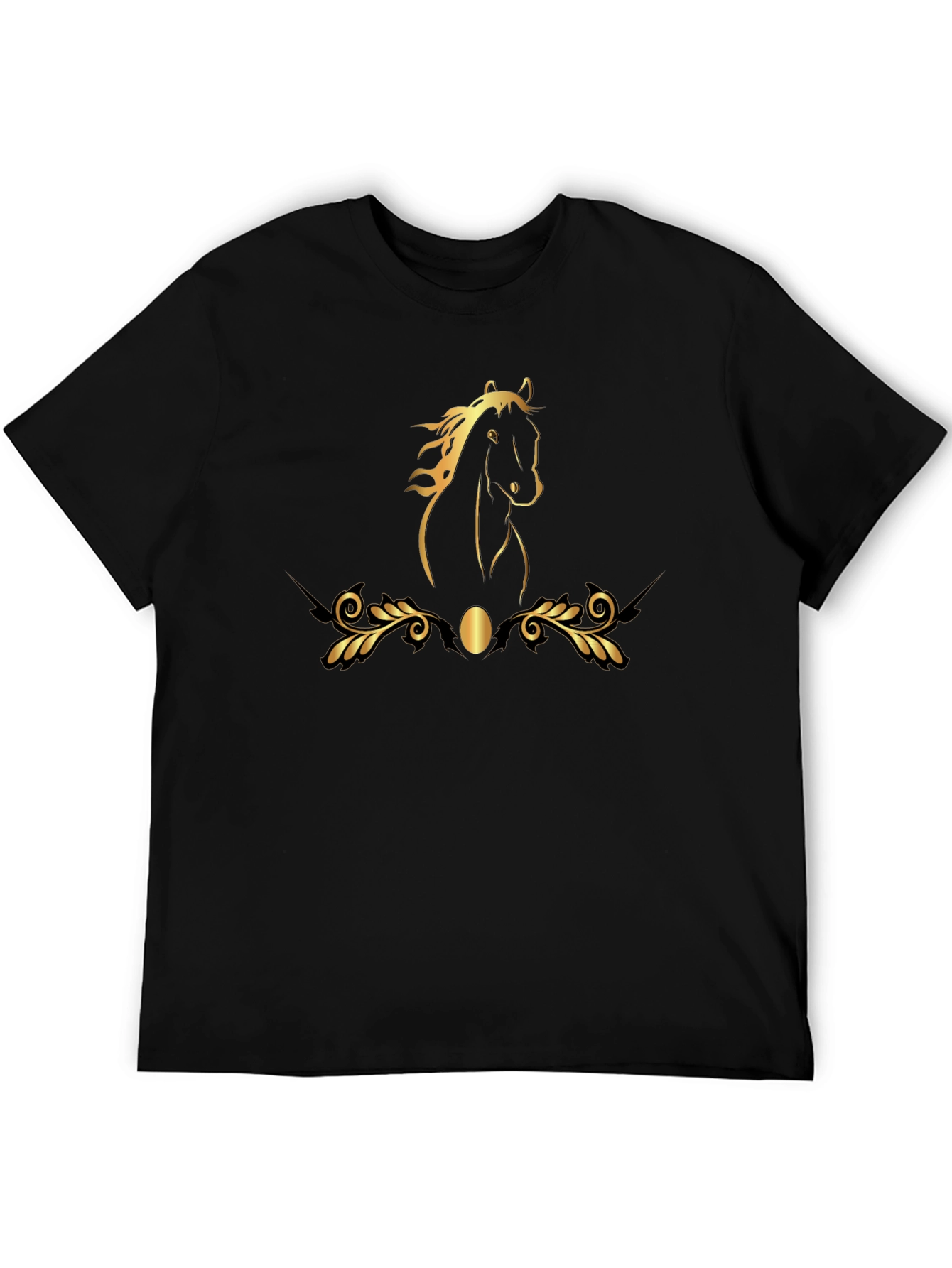 Elegant Black T-Shirt with Gold Horse Design