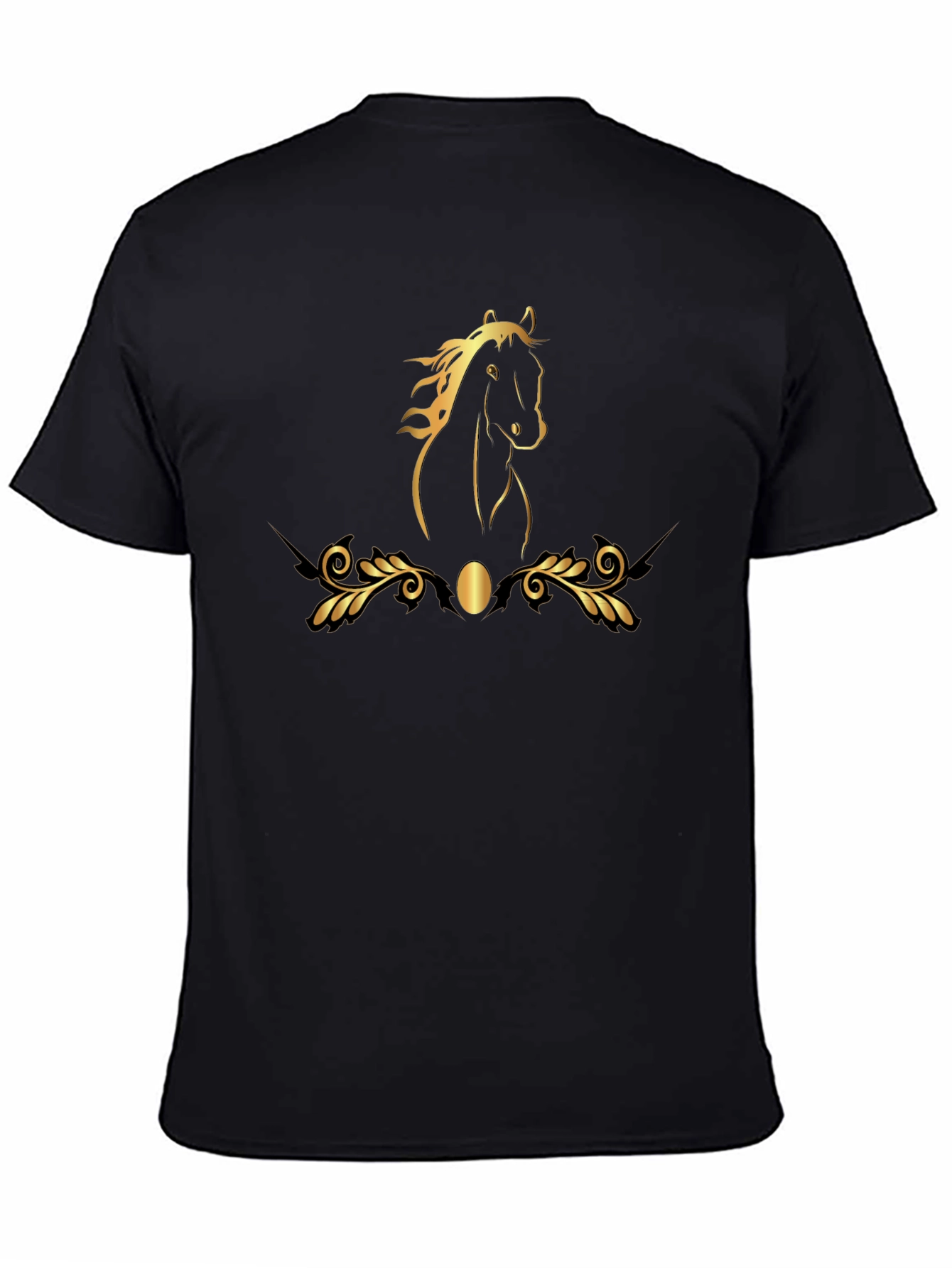 Elegant Black T-Shirt with Gold Horse Design