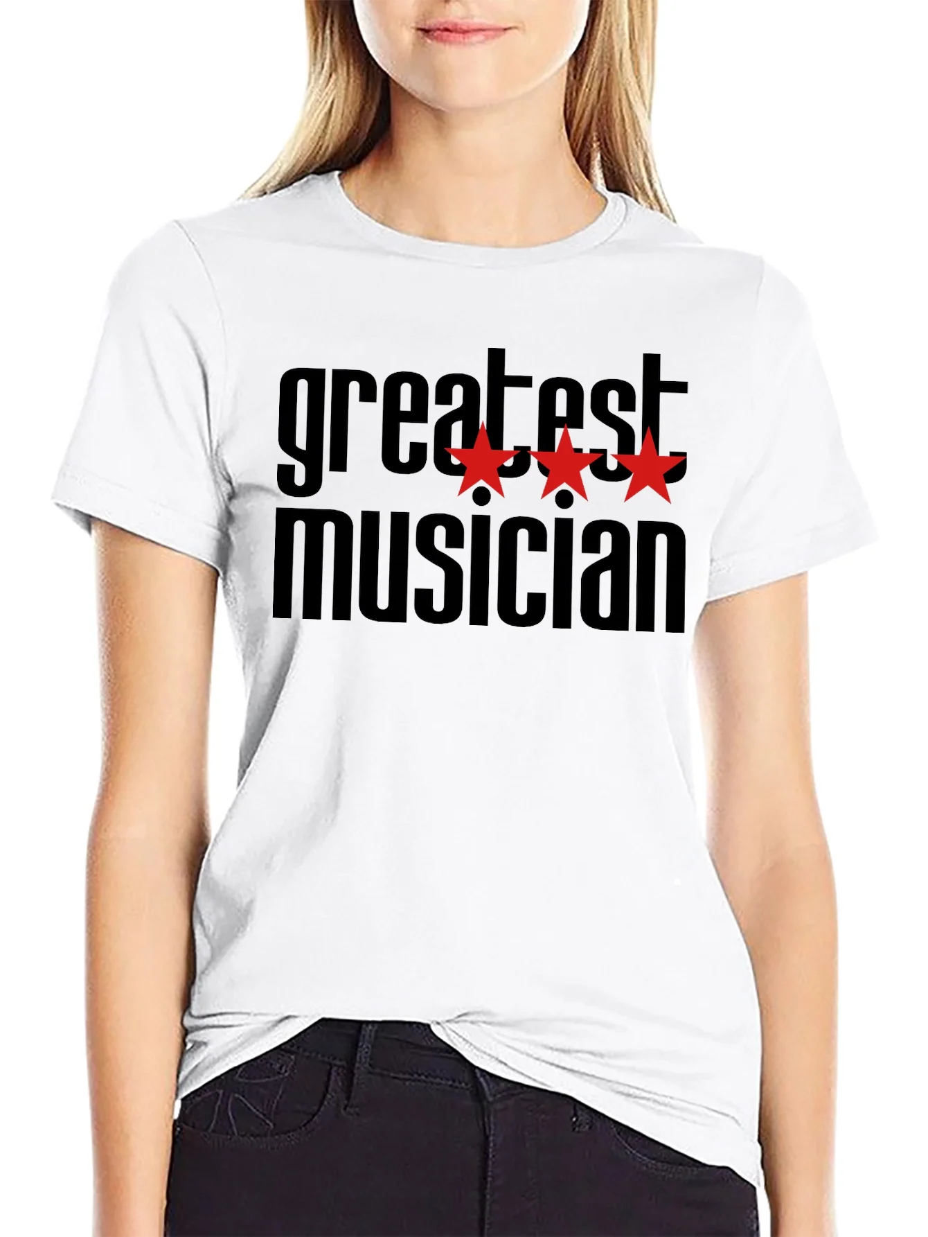 Greatest Musician Black T-Shirt with Red Stars