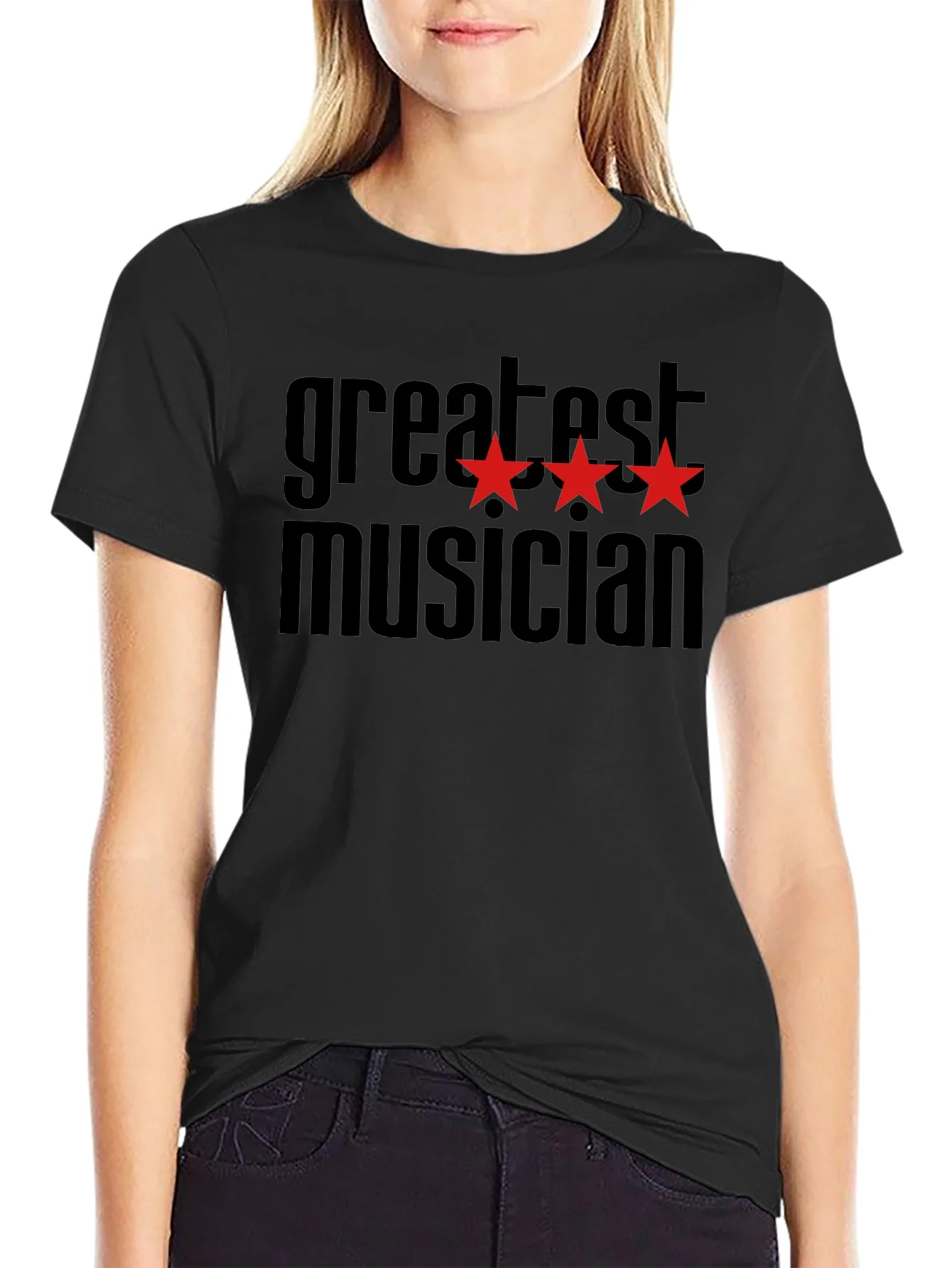 Greatest Musician Black T-Shirt with Red Stars