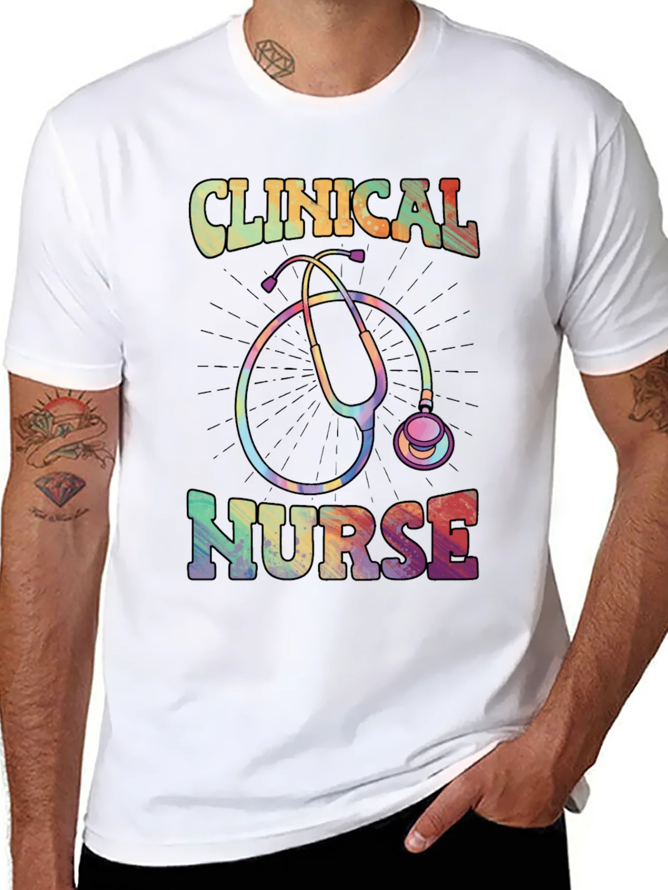 Clinical Nurse Graphic Tee - Rainbow Stethoscope