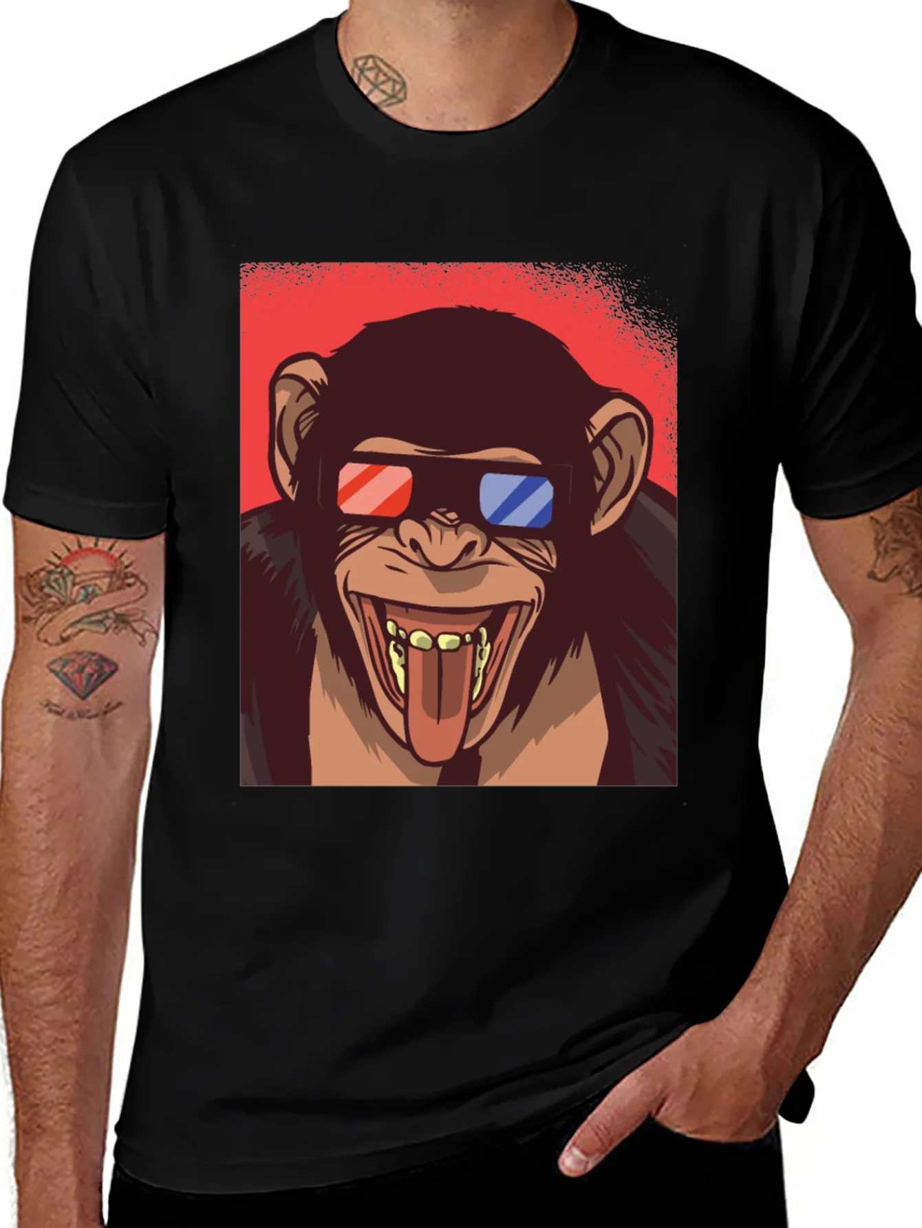 Funny Monkey 3D Glasses Graphic T-Shirt
