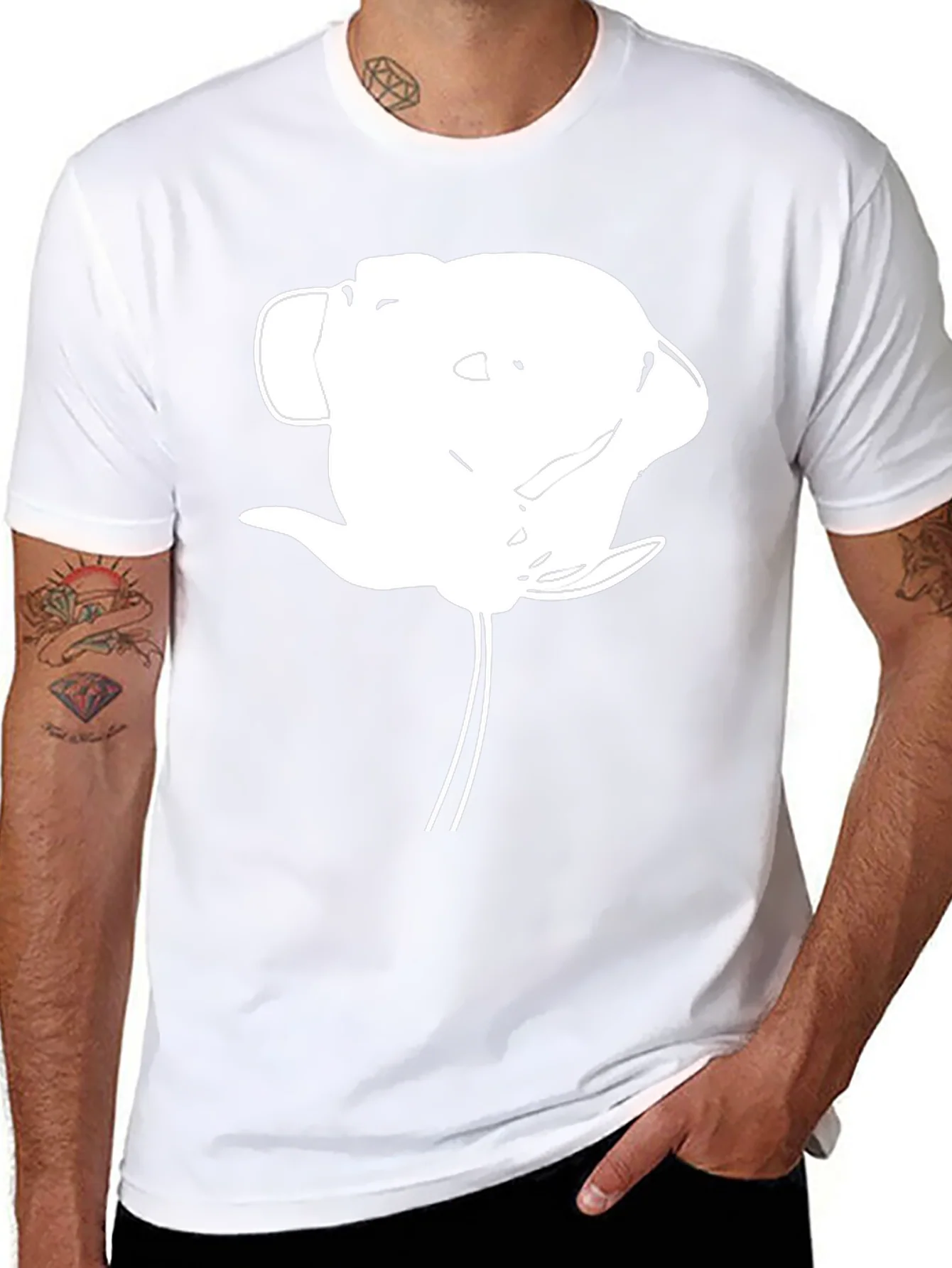 Abstract White Flower Graphic Black T-Shirt