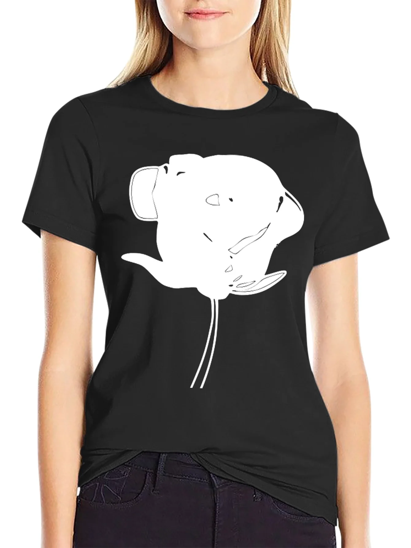 Abstract White Flower Graphic Black T-Shirt