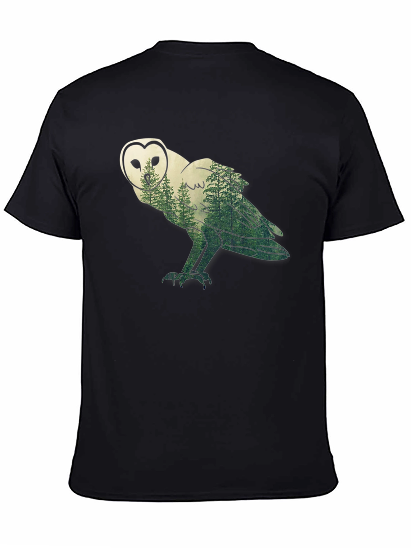 Owl Forest Graphic Print Black T-Shirt