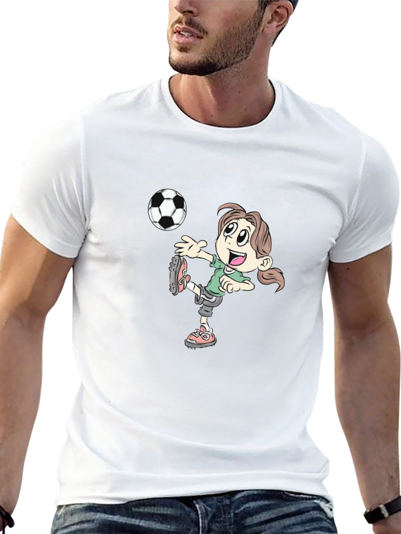 Soccer Girl Graphic Tee - Black Cotton T-Shirt
