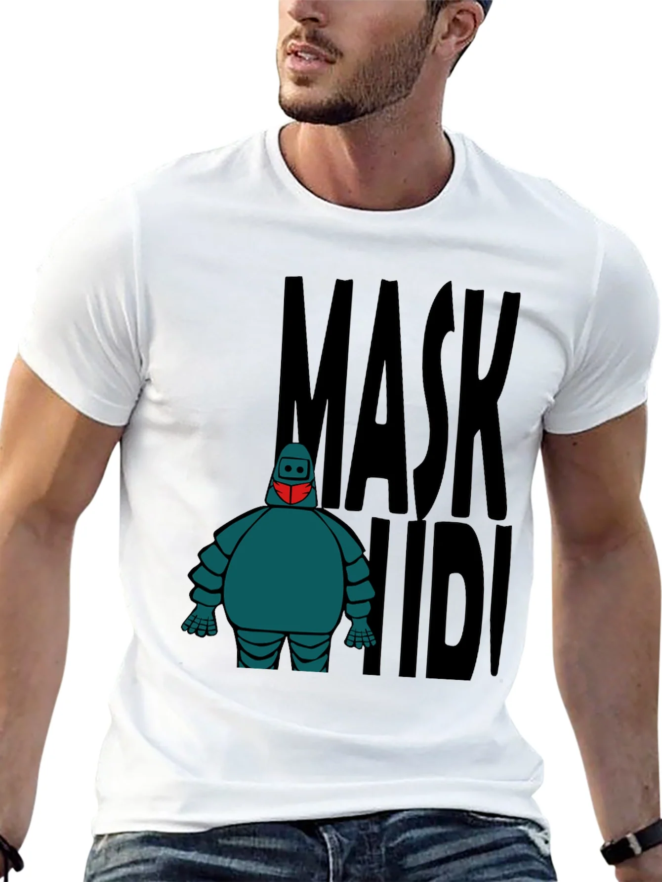 Mask Up Robot Graphic Tee - Stylish Protection