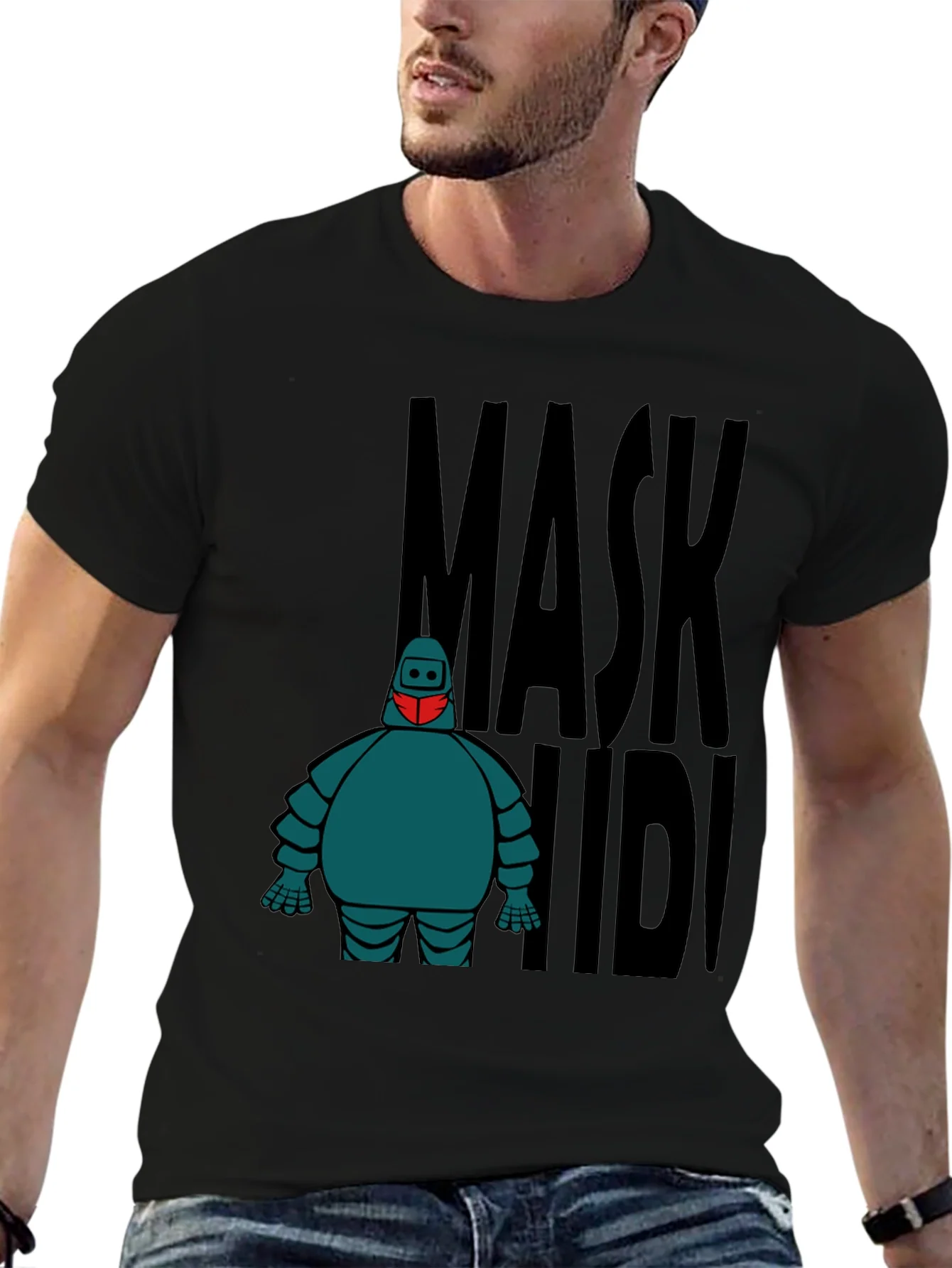 Mask Up Robot Graphic Tee - Stylish Protection