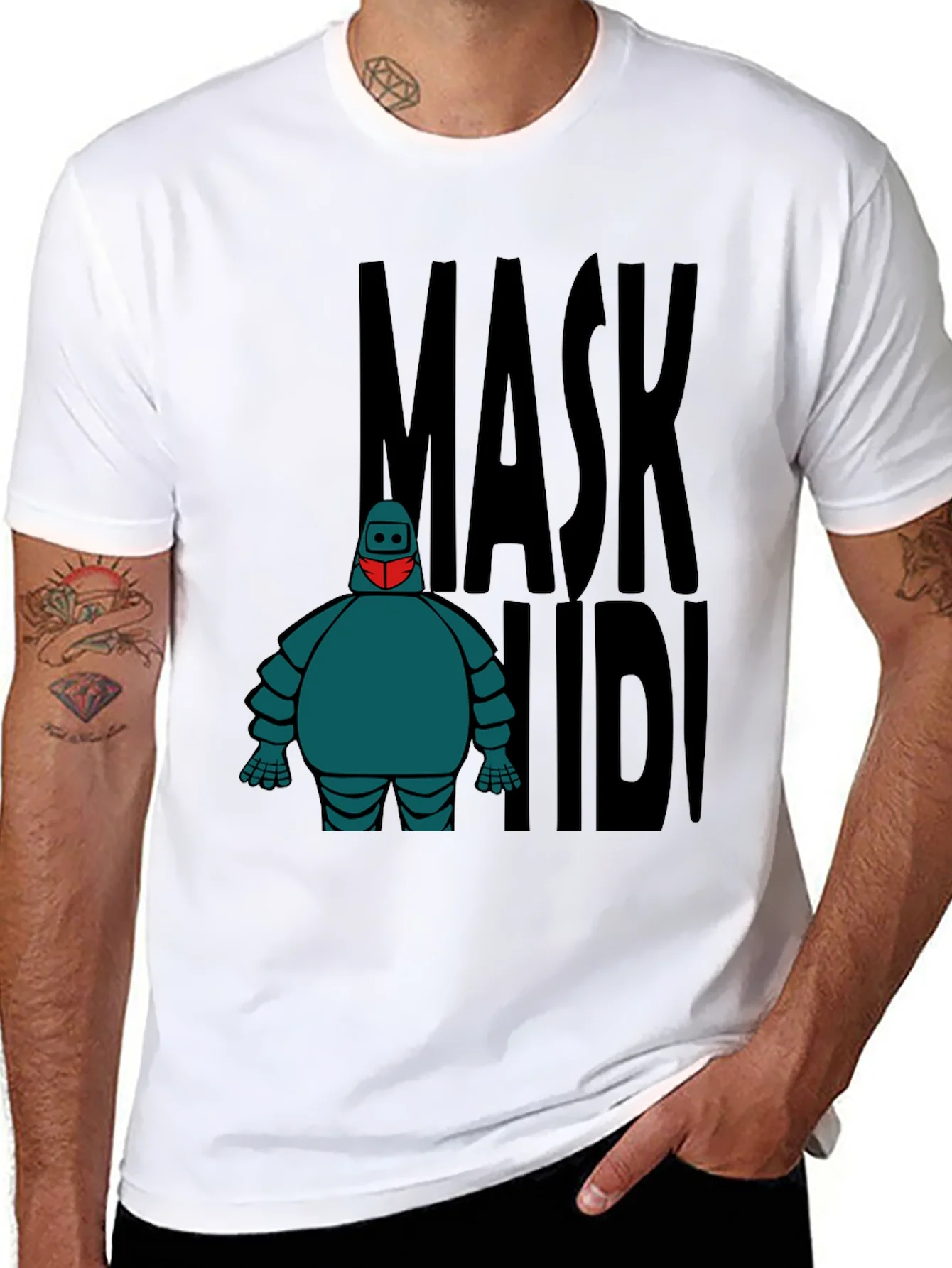 Mask Up Robot Graphic Tee - Stylish Protection