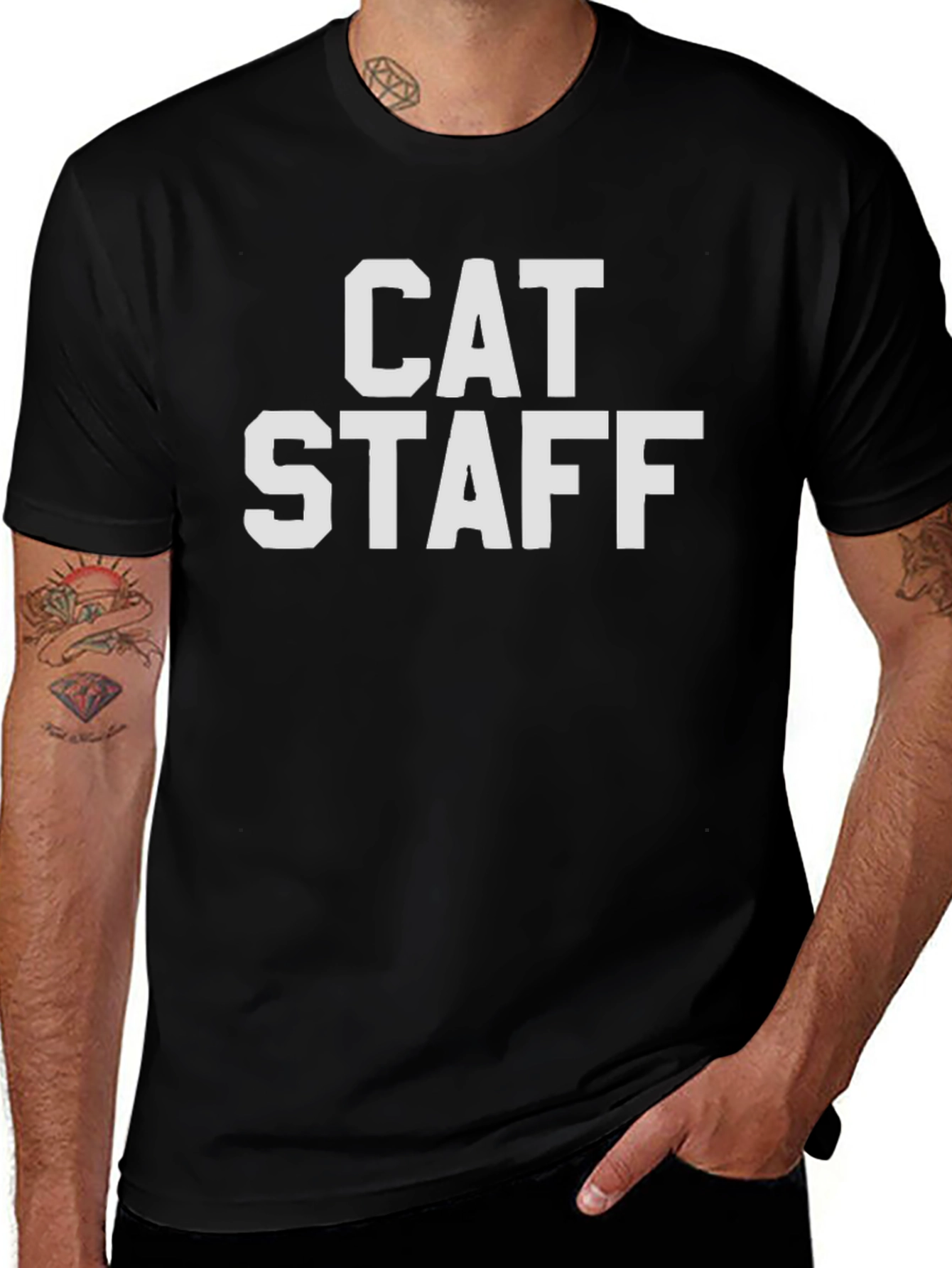 Cat Staff Graphic T-Shirt - Black Casual Tee