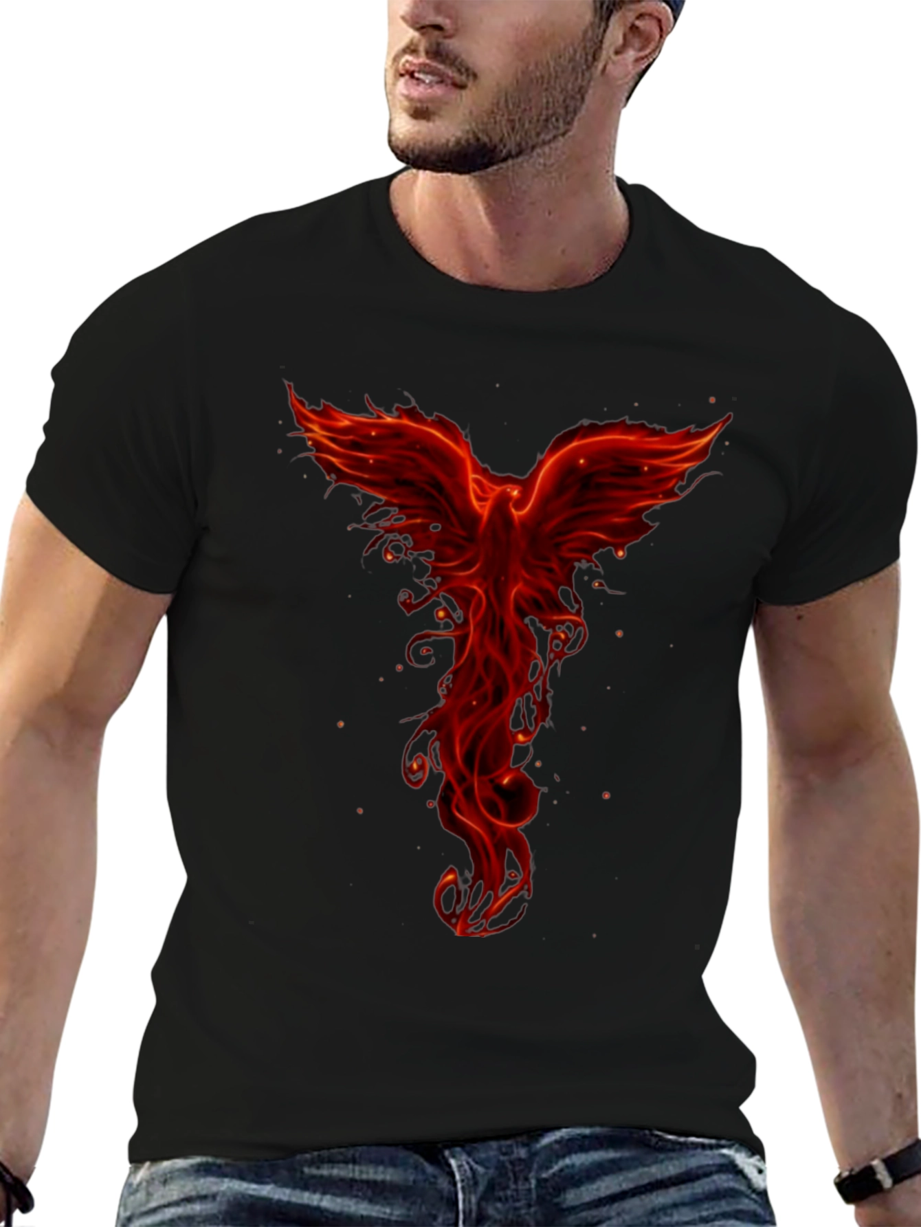 Fiery Phoenix Graphic Tee - Black Cotton Blend