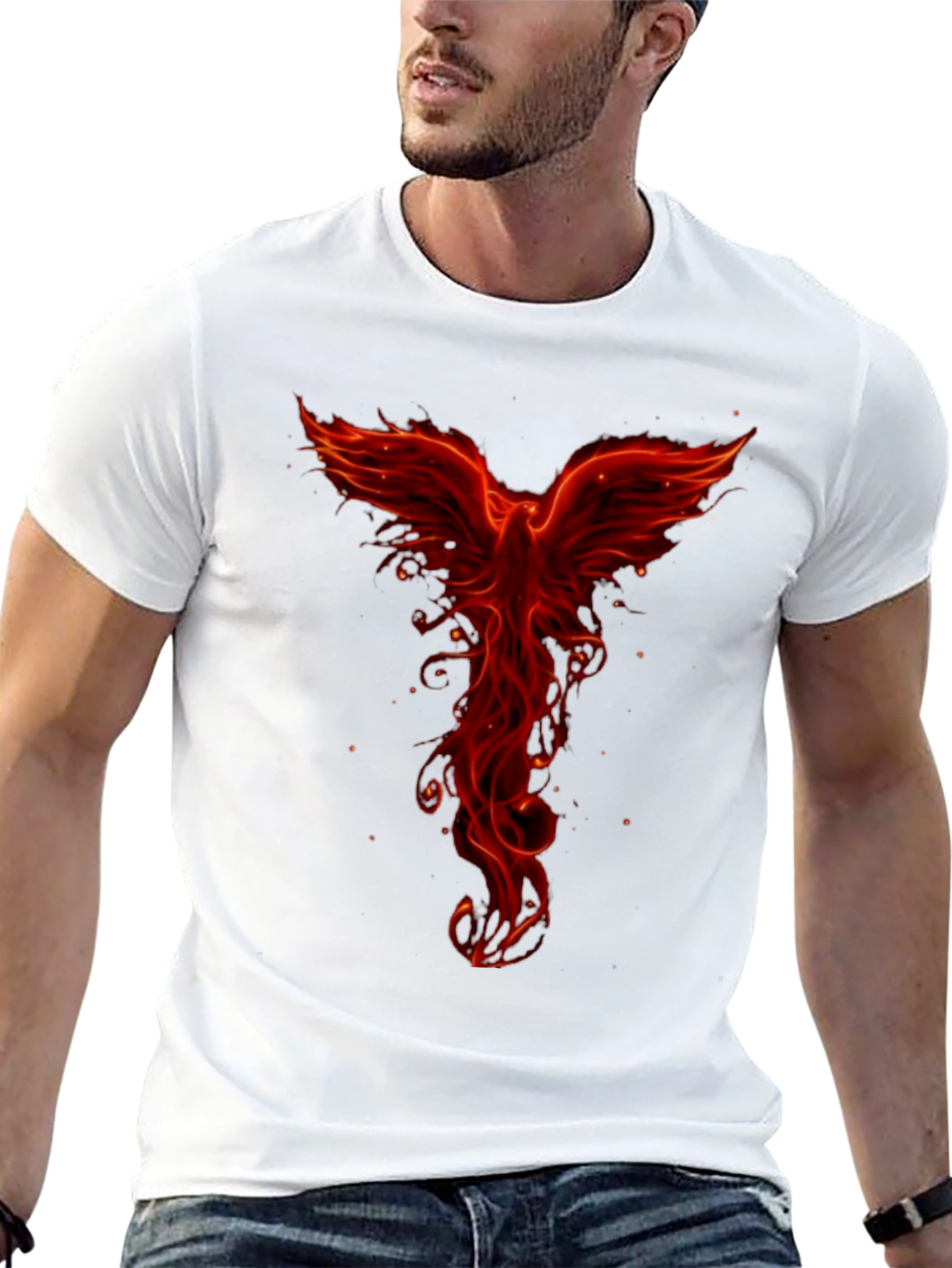 Fiery Phoenix Graphic Tee - Black Cotton Blend