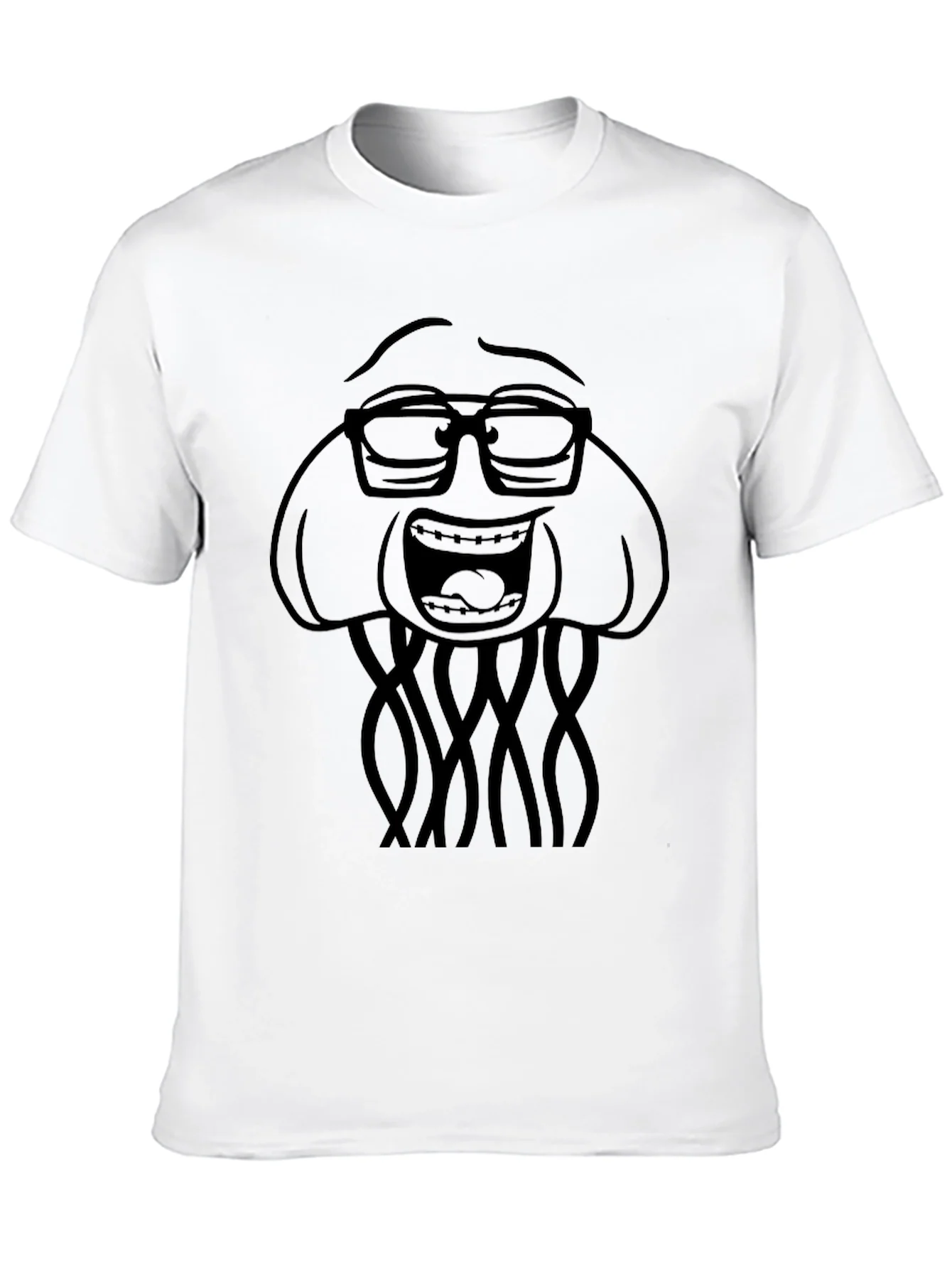 Nerdy Jellyfish Graphic Tee - Black Cotton Casual Shirt